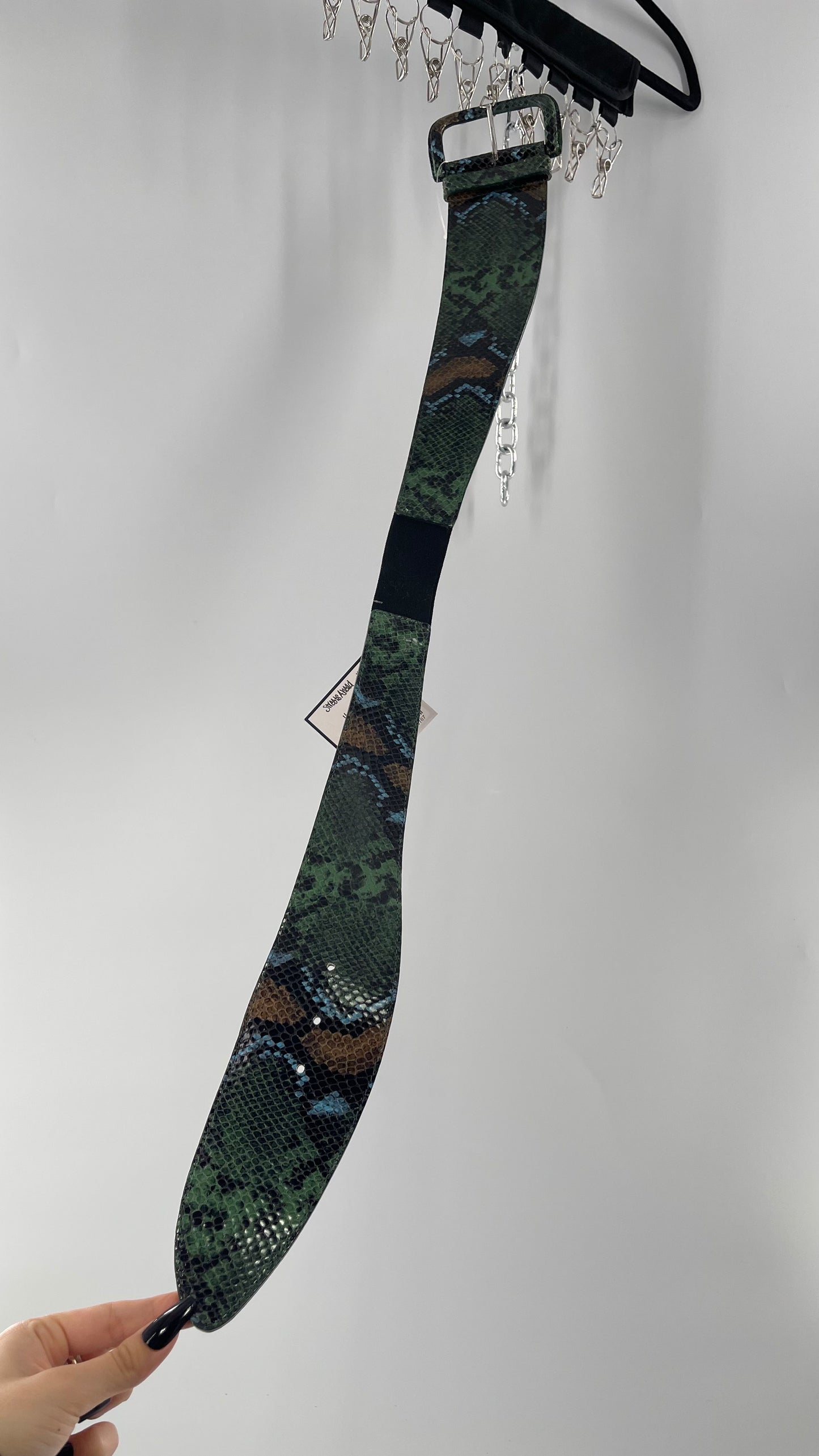 Streets Ahead Green/Blue/Tan Snakeskin Waist Belt with Exaggerated Buckle (XS)