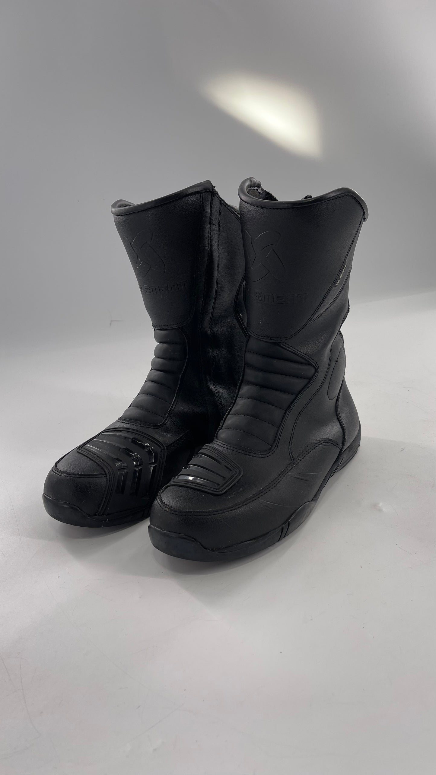 XELEMENT Black Leather Motorcycle Motocross Riding Boots (9.5)
