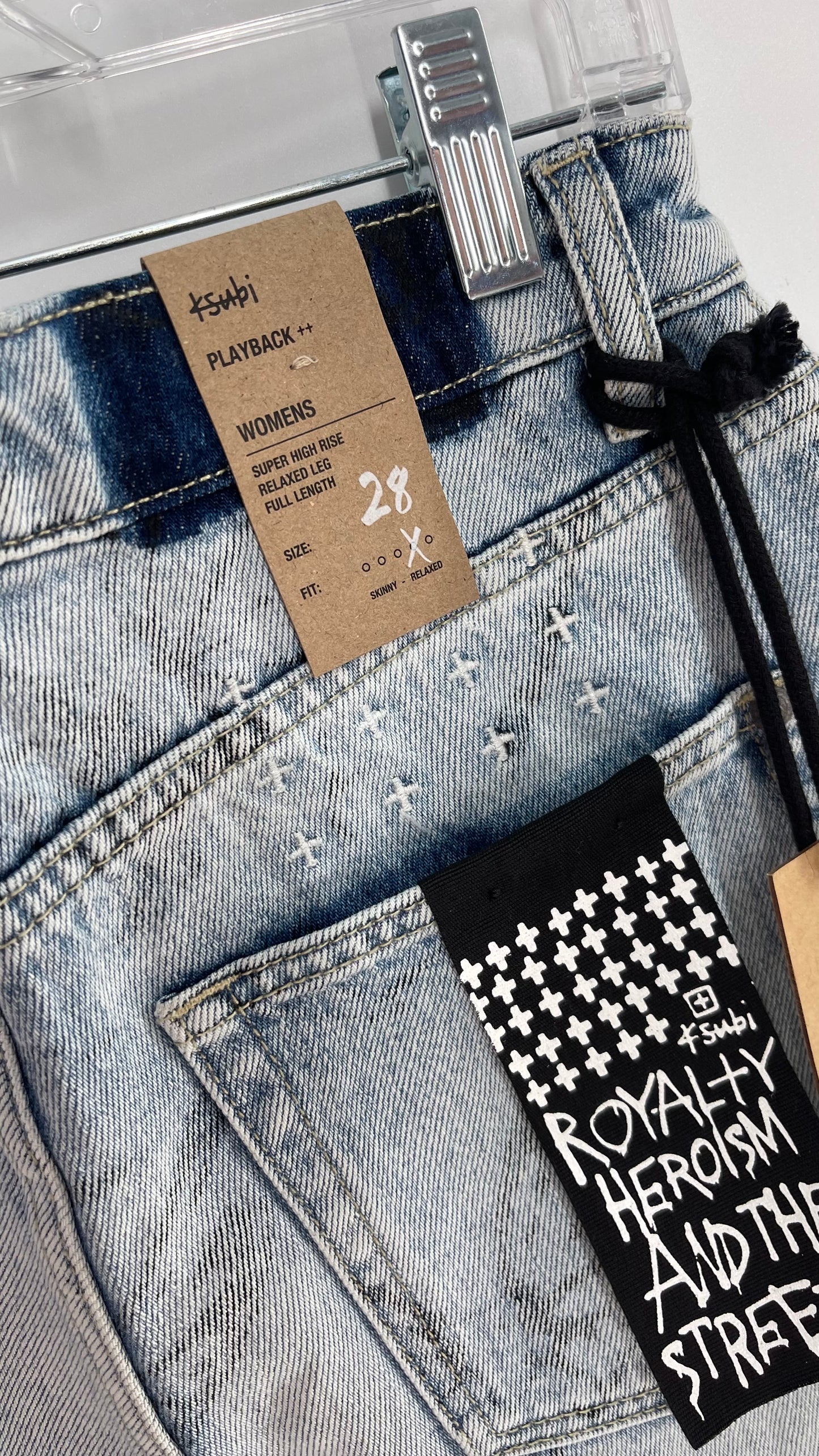 KSUBI Light Wash Butterfly Graphic Jeans with Tags Attached (28)