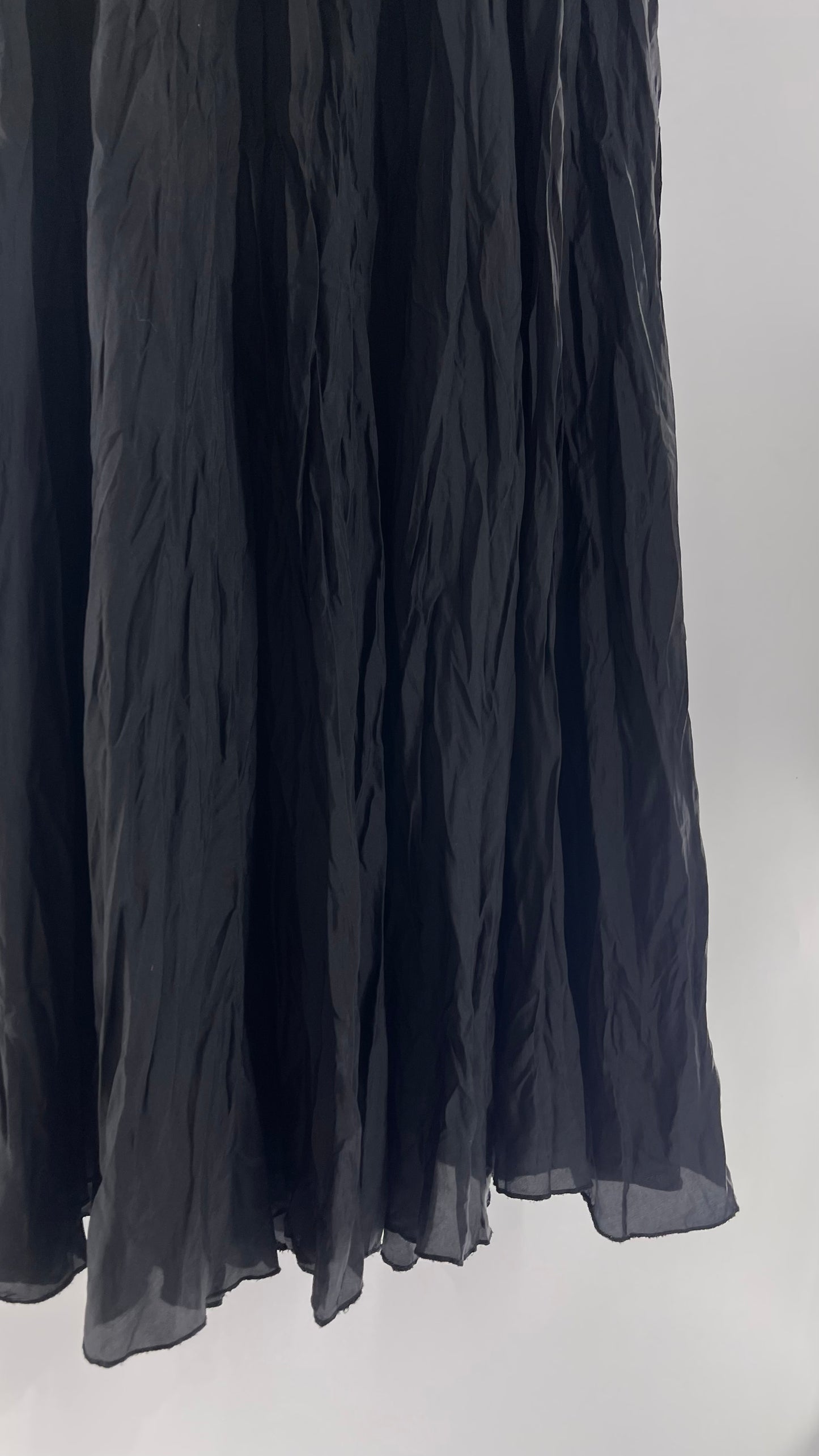 Vintage Adrian Jordan Black Full Length Crinkle Skirt 100% Silk (18/20)