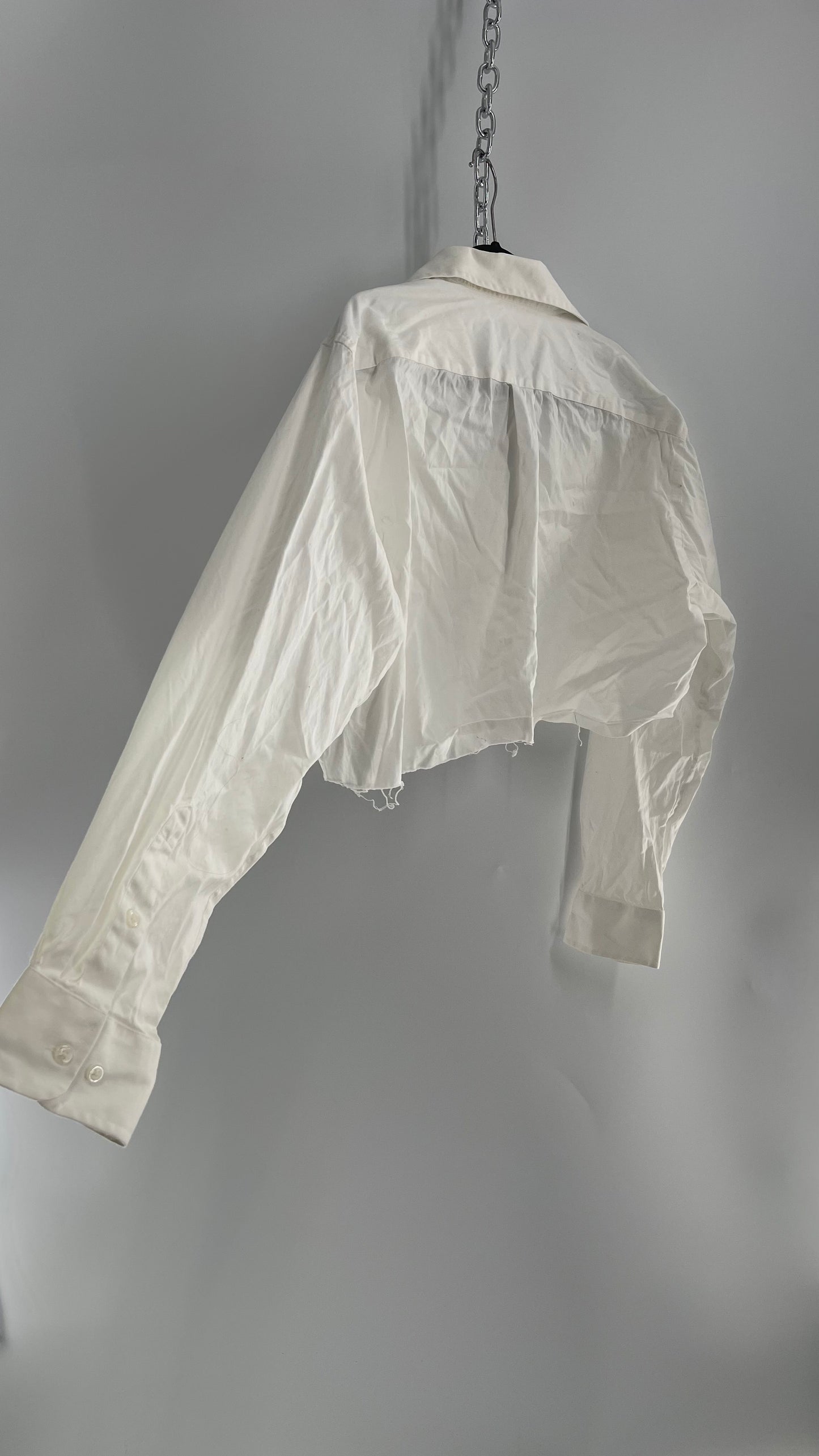 Club Room Distressed Worn Cropped Button Up (Large)
