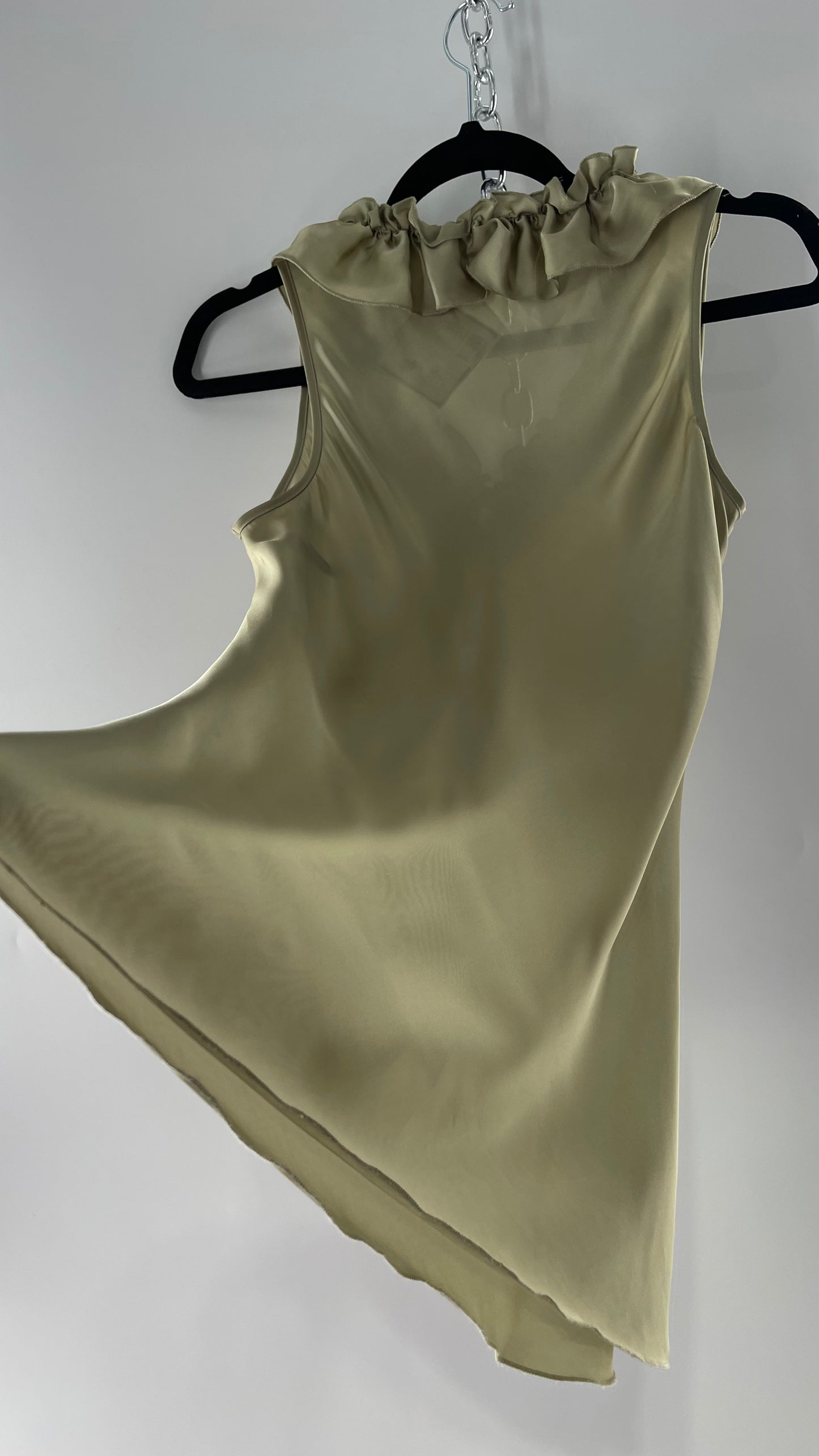 Sage Green Silky Sleeveless Tunic with Rosettes (Medium)