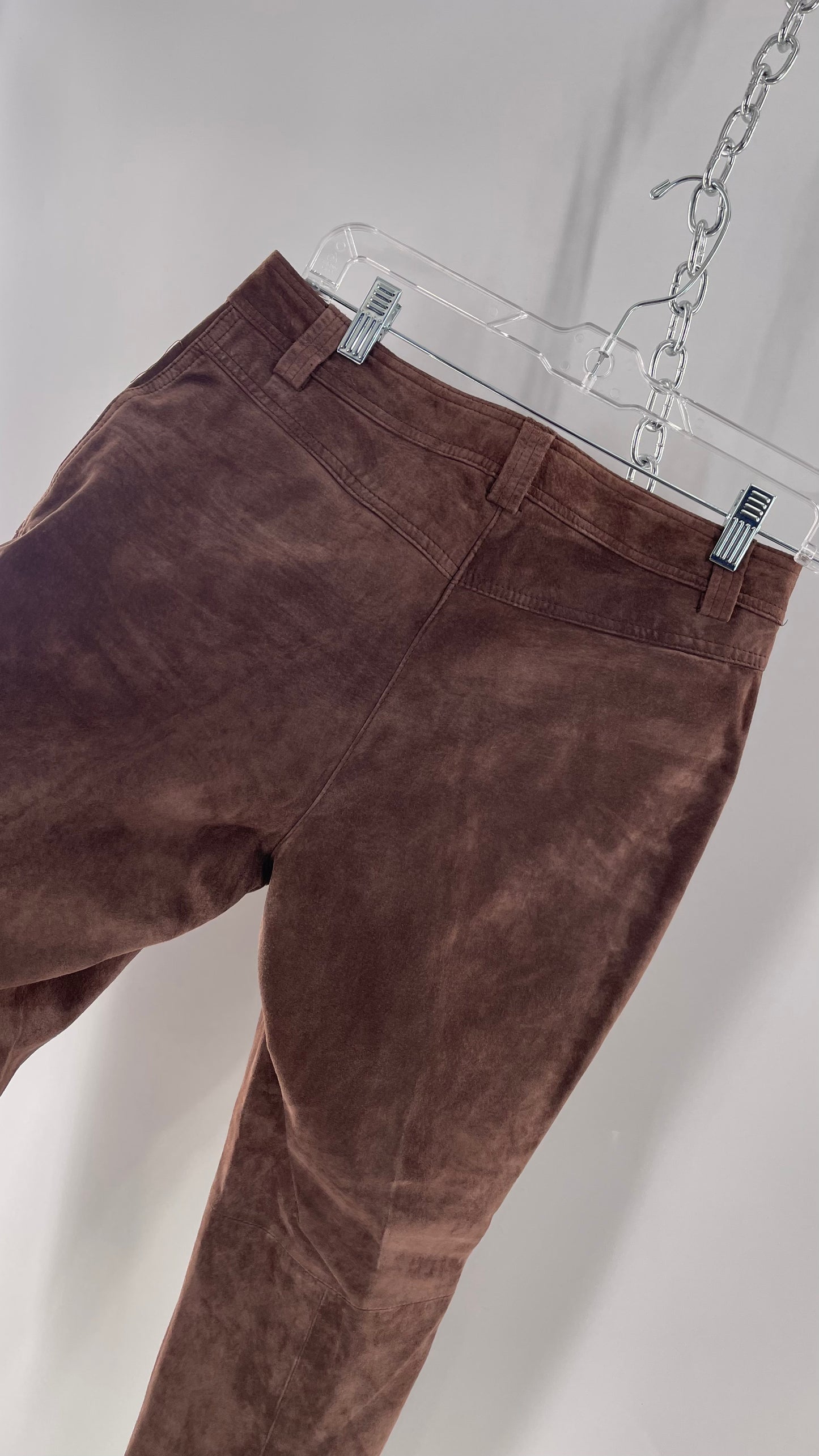 Vintage Context Petit Brown Suede Straight Leg Cargos with Pockets and Bronze Zippers (8P)