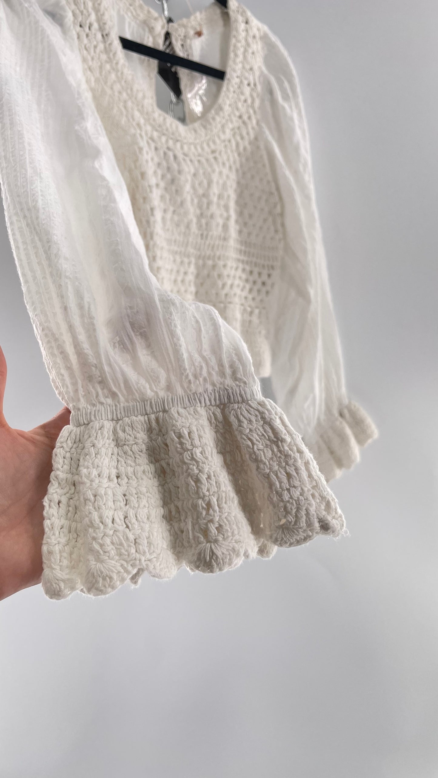 Free People White Crochet “Megan” Top (Large)