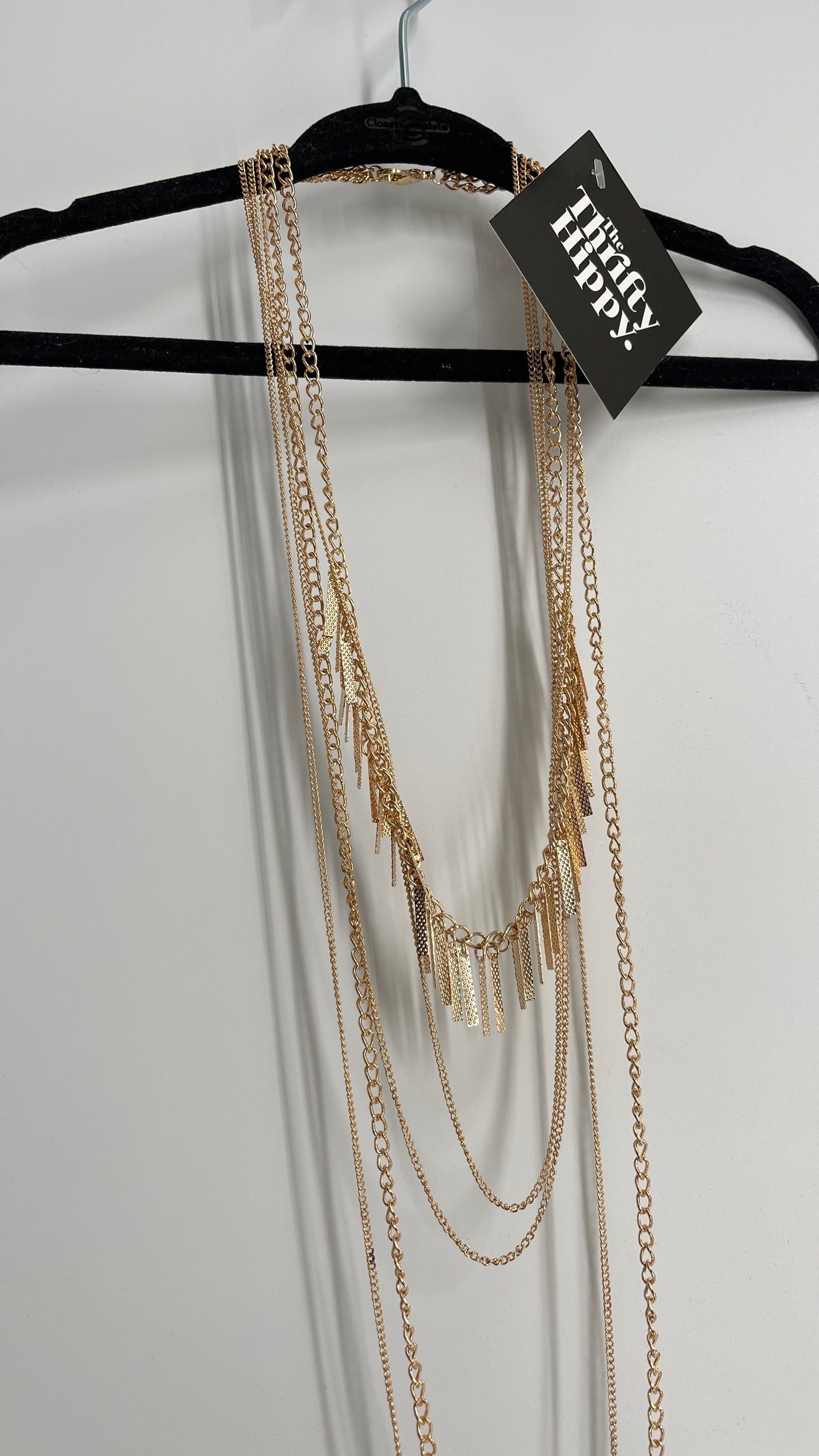 Gold Layered Chain Necklace with Fringe Style Detail