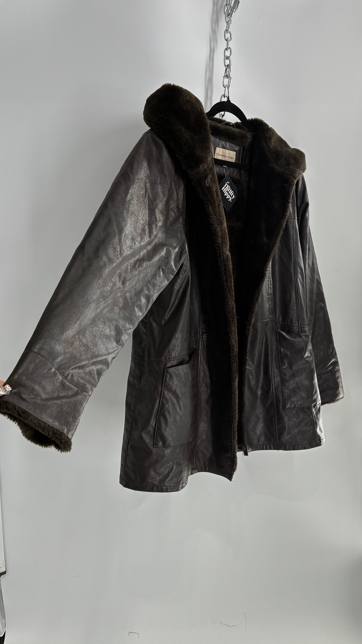 Vintage Vegan Leather FAIRWEATHER Faux Fur Lined Jacket (Large)