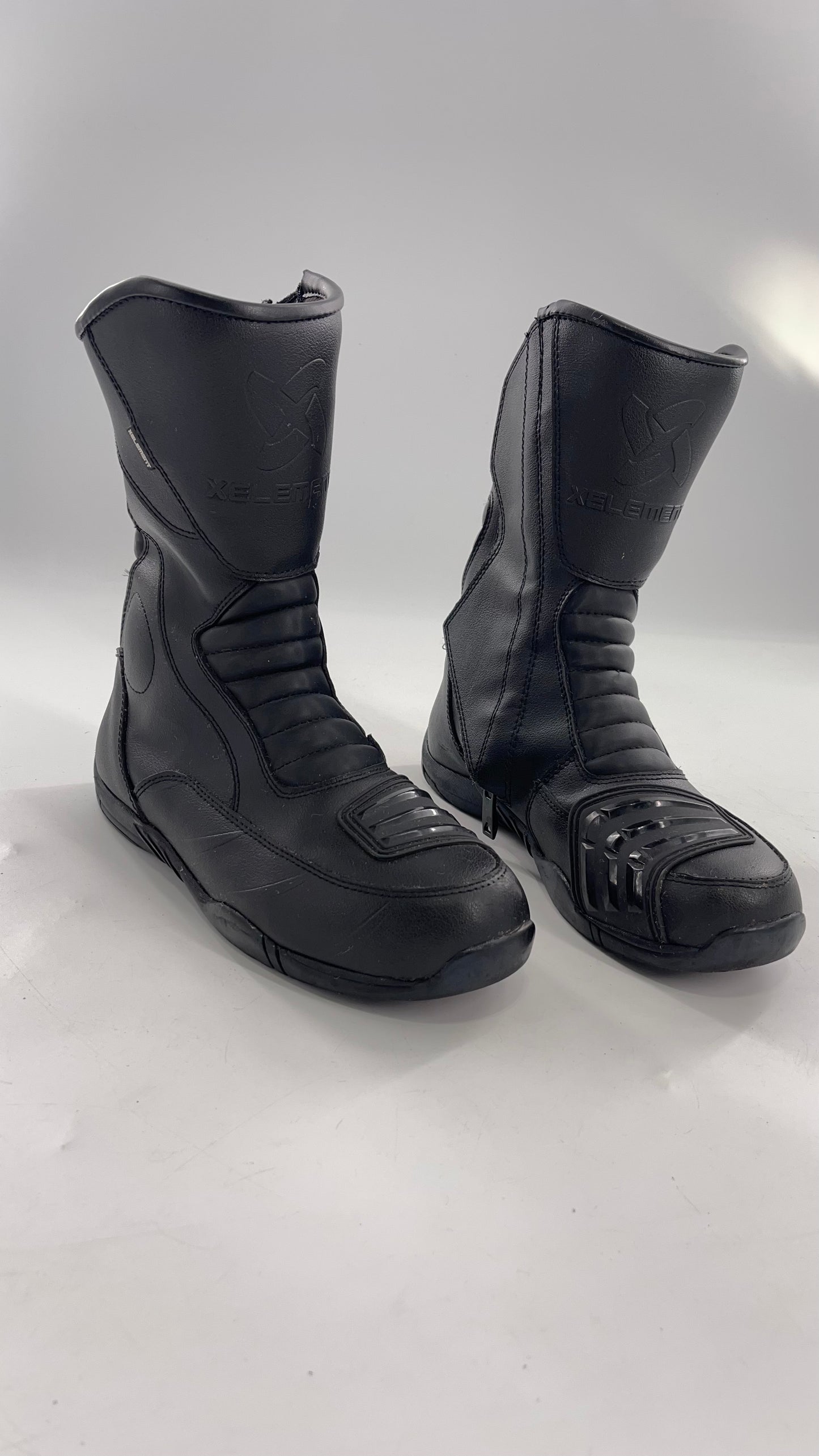 XELEMENT Black Leather Motorcycle Motocross Riding Boots (9.5)