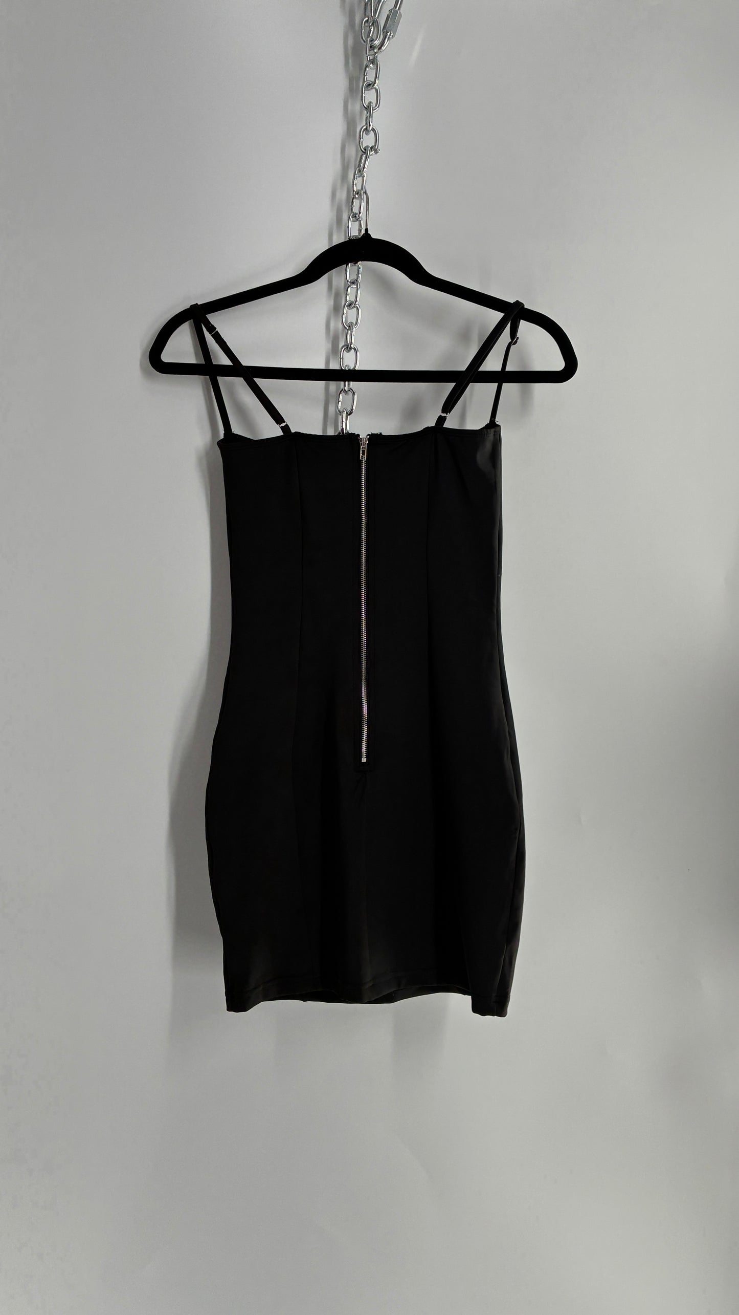 Edikted Black Satin Underbust Panel Mini Dress with Baby Pink Bow and Tags Attached (XS)