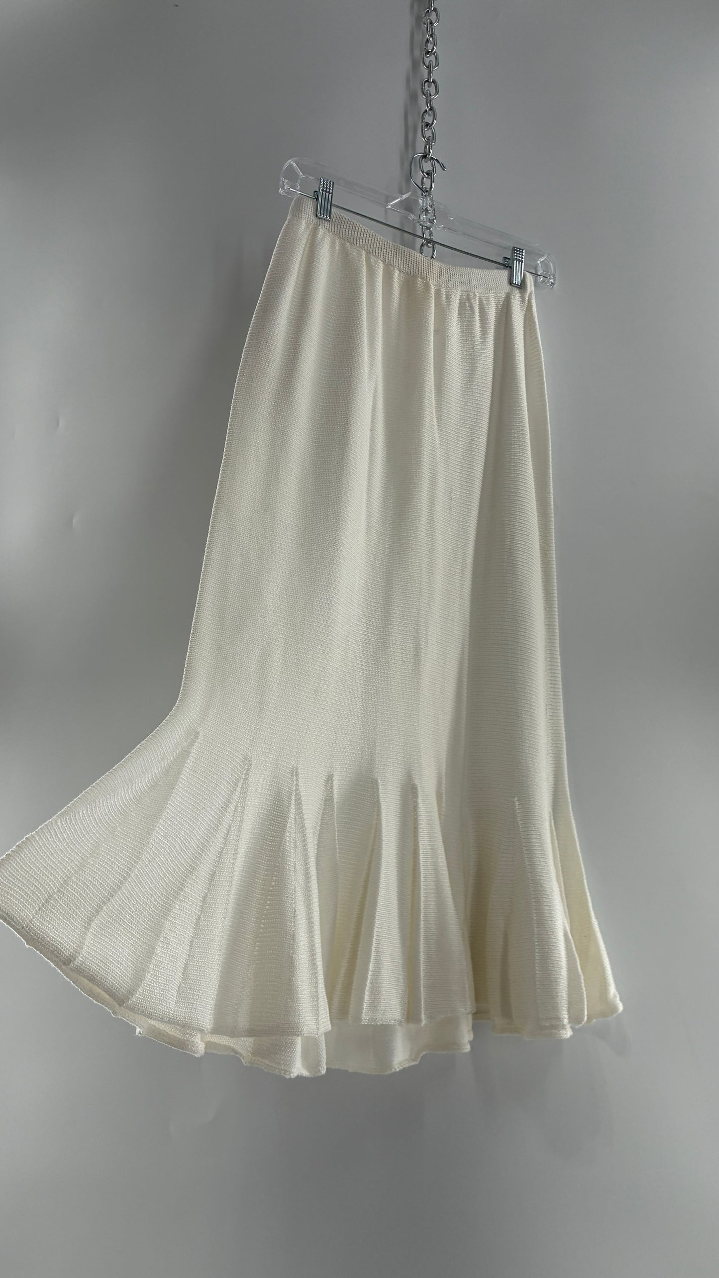 Vintage MARY JANE MARCASIANO White Knit 100% Cotton Made in NY Mermaid Style Skirt (Medium)