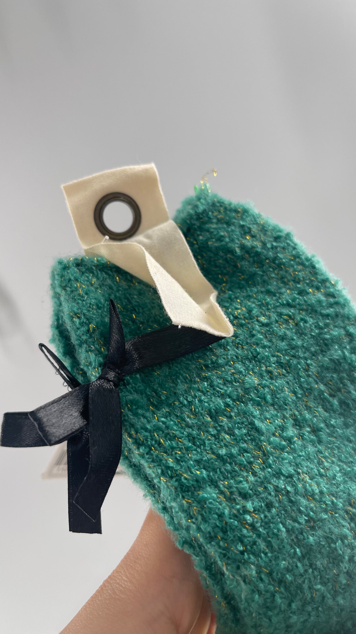 Free People Festive Green Socks with Gold Tinsel and Black Satin Bow Detail