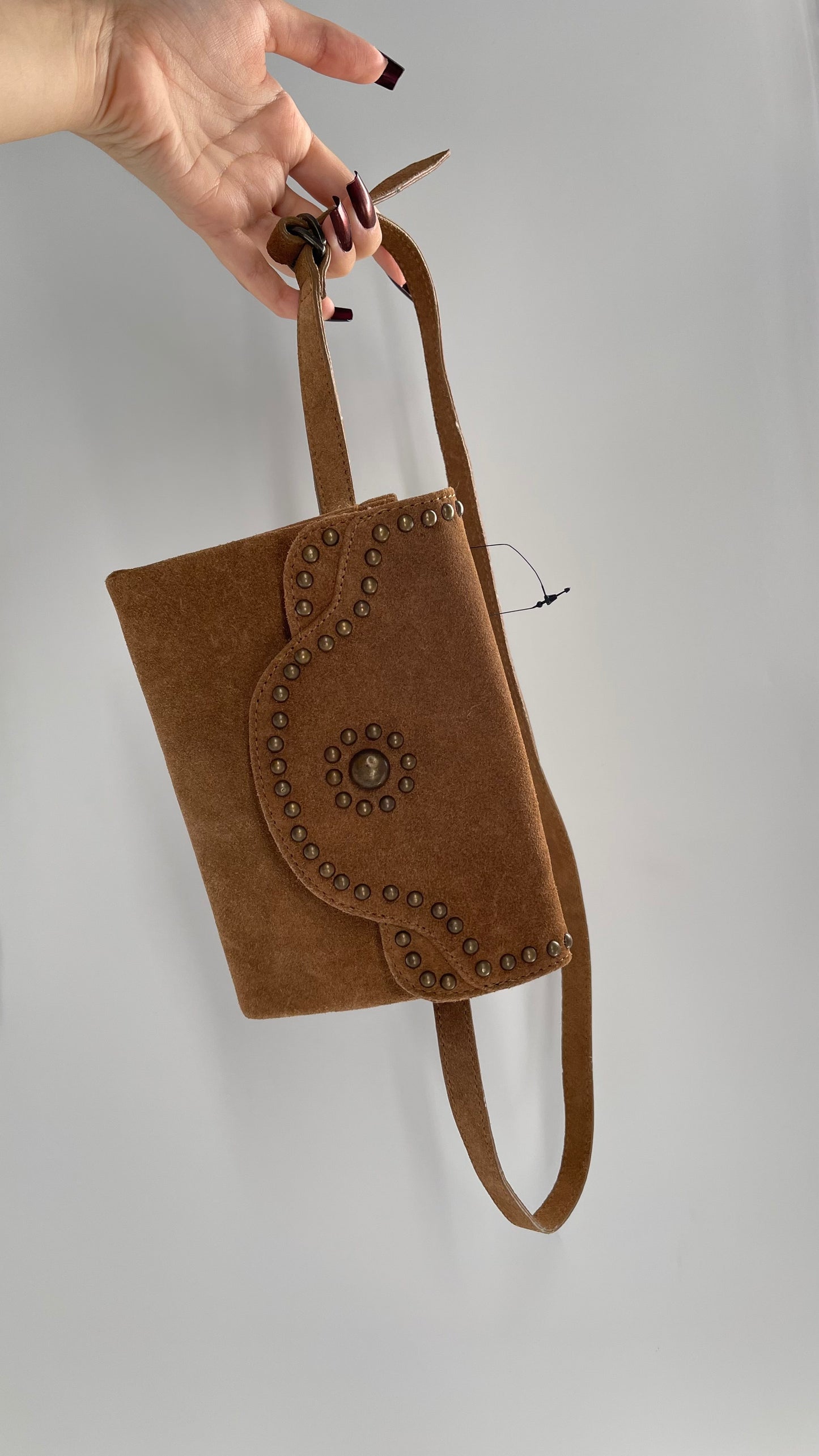 Free People Brown Leather Studded Fanny Pack / Waist Belt and Satchel