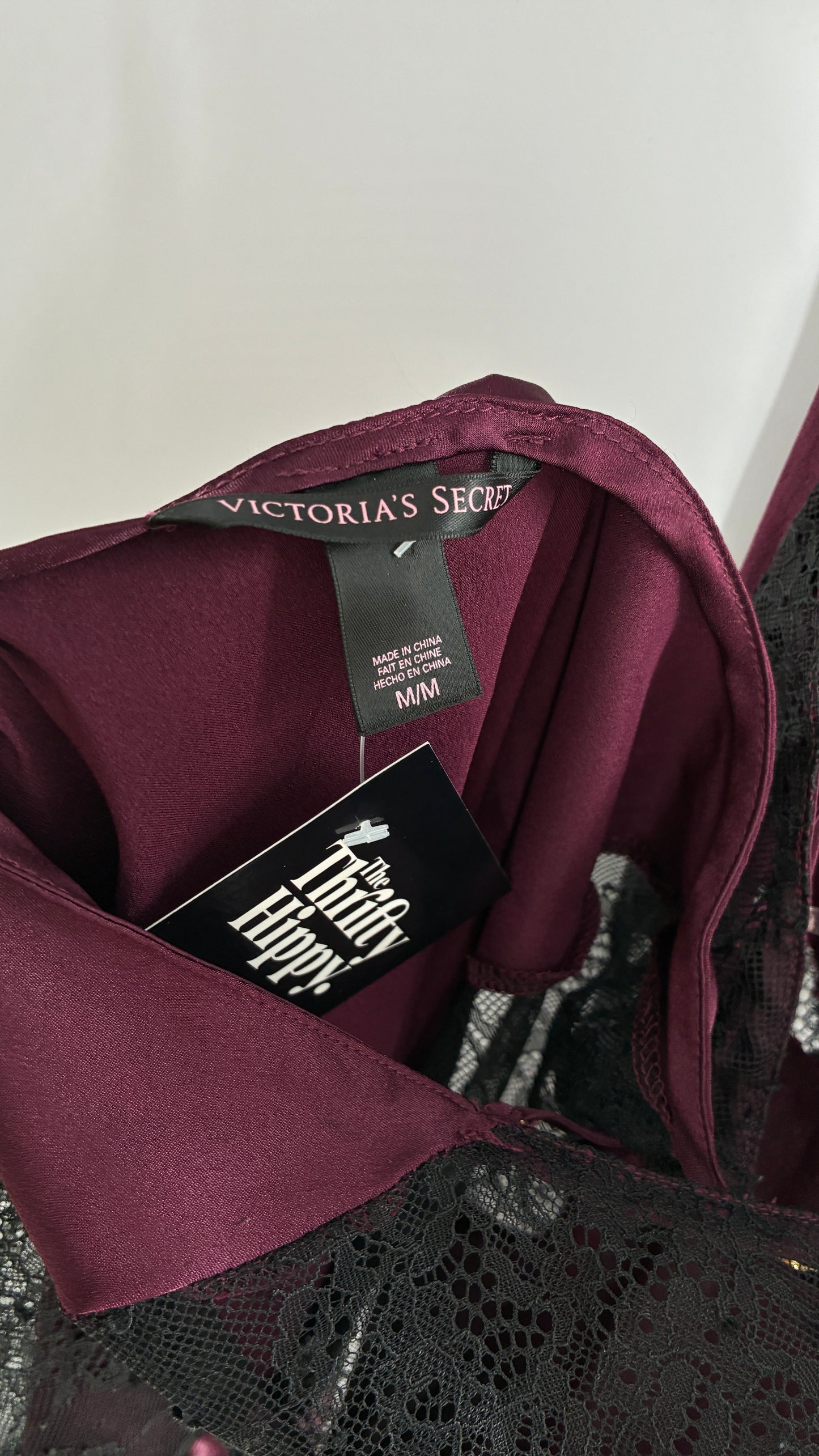 Vintage Victoria’s Secret Satin Plum Camisole with Black Lace Detailing (Medium)