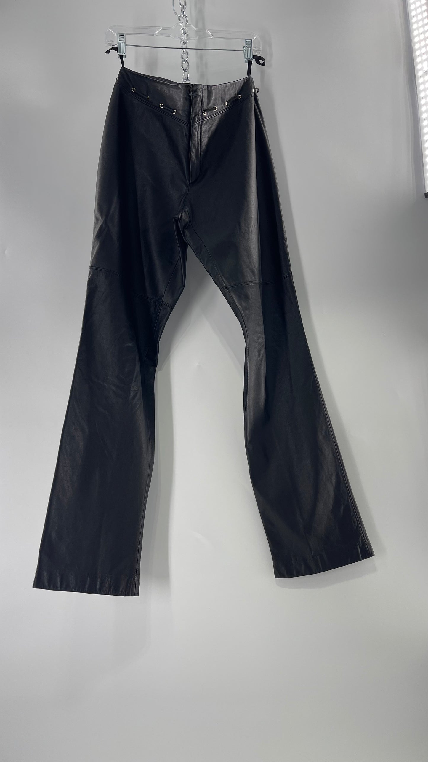 Vintage 90s RALPH Ralph Lauren Thin Leather Pants with Thread Through Grommet Detail on Waistline (4)