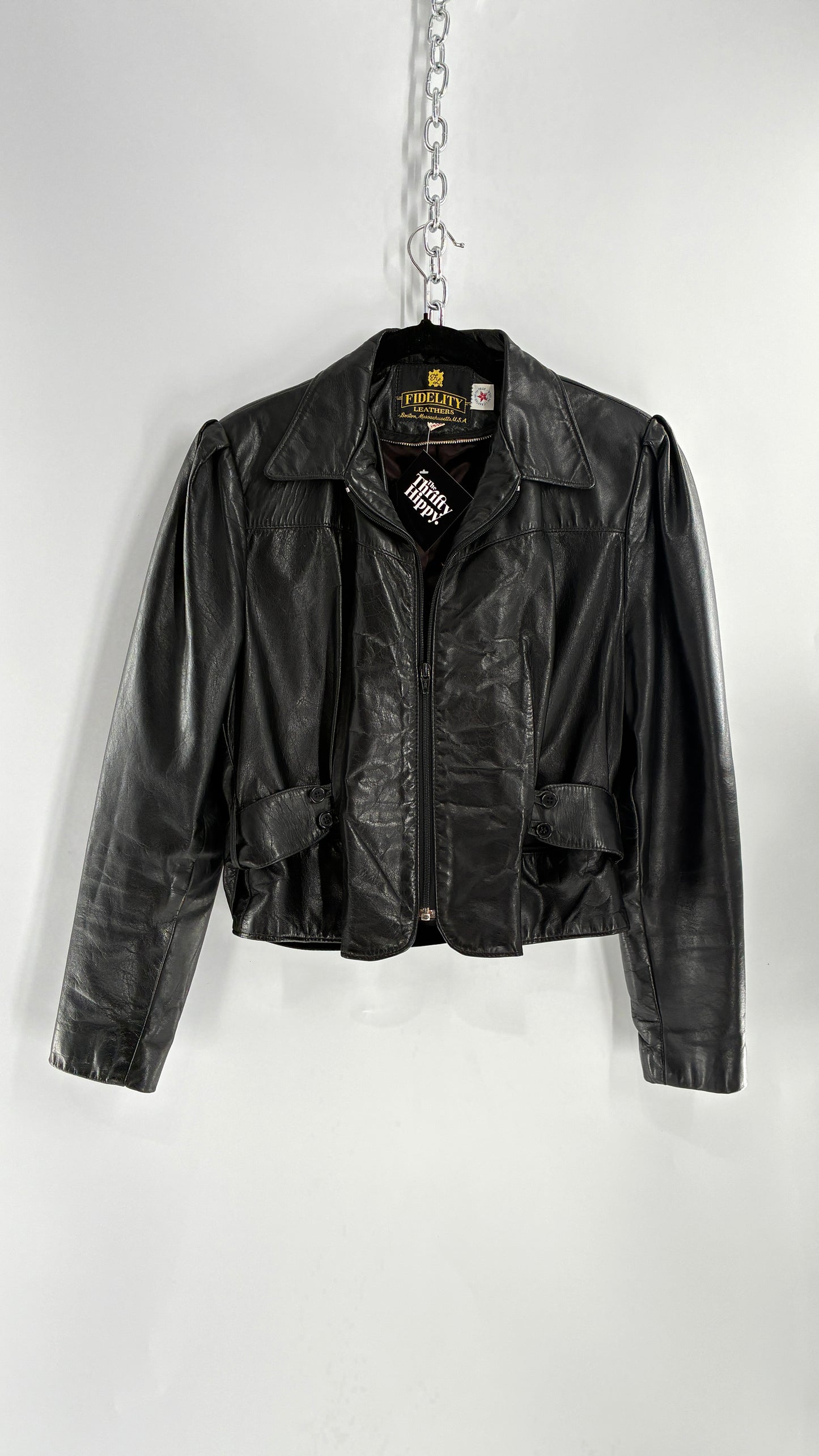 Vintage FIDELITY LEATHERS Cropped and Collared Motorcycle Jacket (Small)