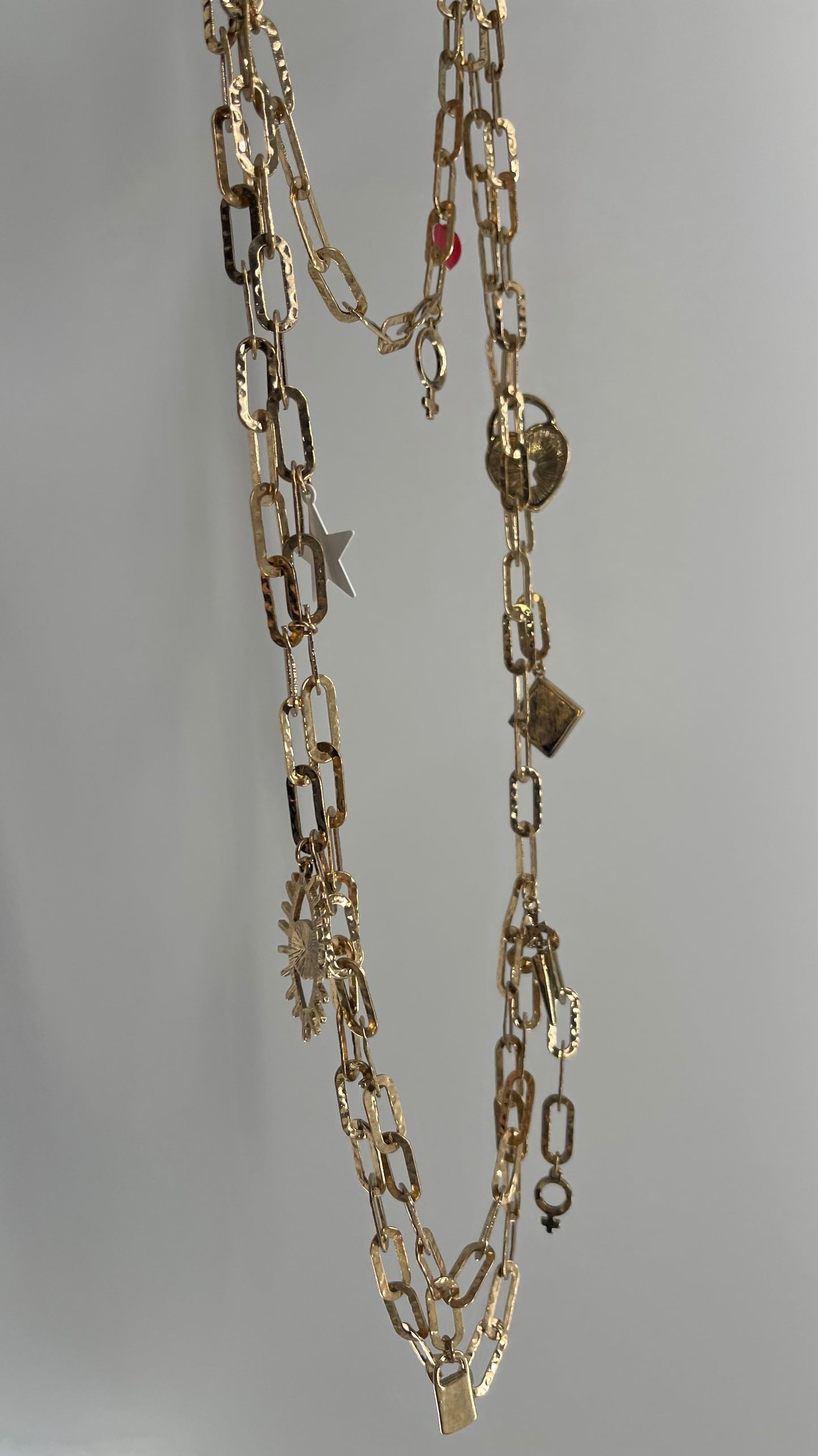 Free People Gold Chain Link Metal, Layered Charm Necklace or Waist Belt