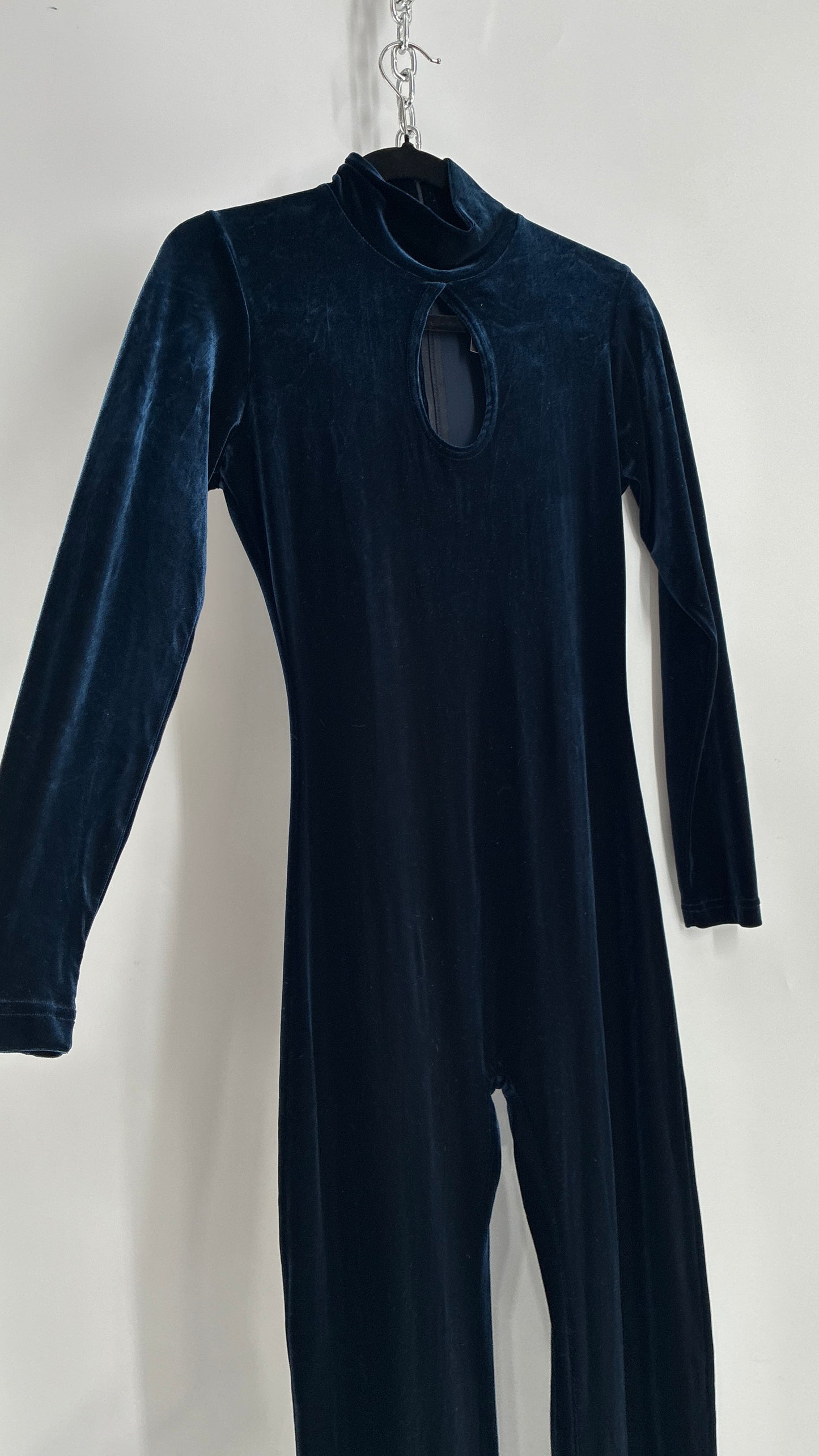 Vintage 1990s MODA INTERNATIONAL Midnight/Navy Blue Jumpsuit with Cut Out Keyhole Detail (Small)