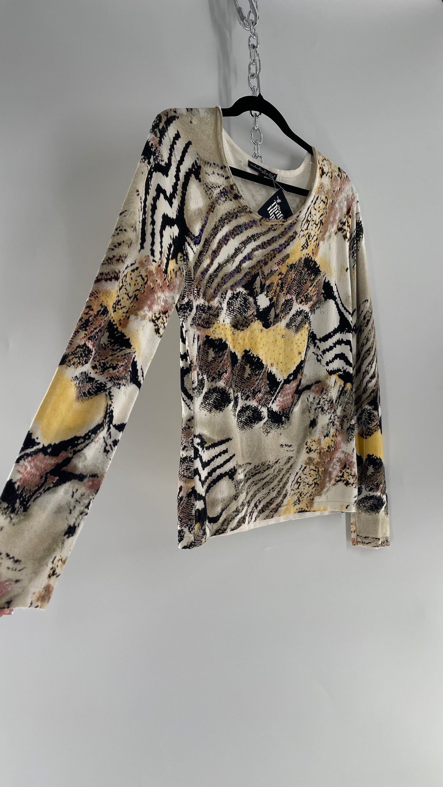 Vintage PIERRI Animal Print Graphic Knit with Iridescent Sequins (Small)
