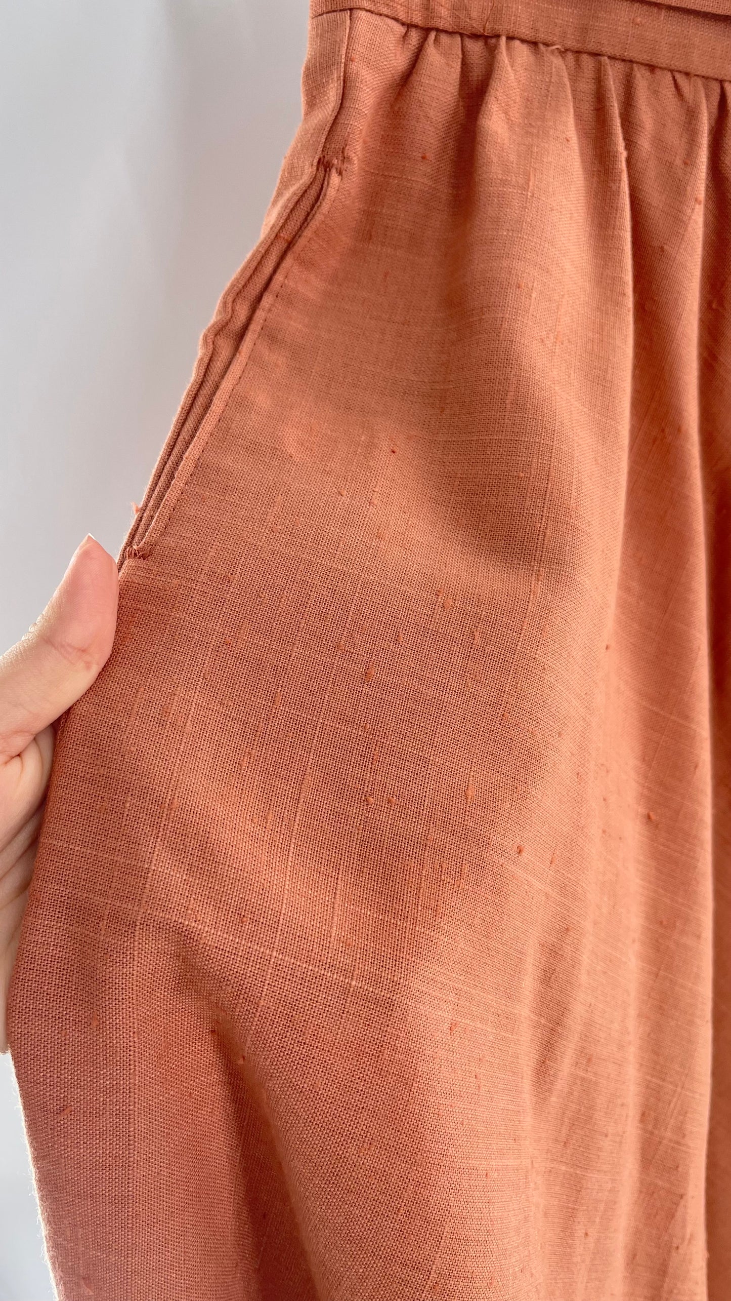 Vintage David N Linen Look Apricot Pink/Orange Circle Skirt with Pockets (9/10)