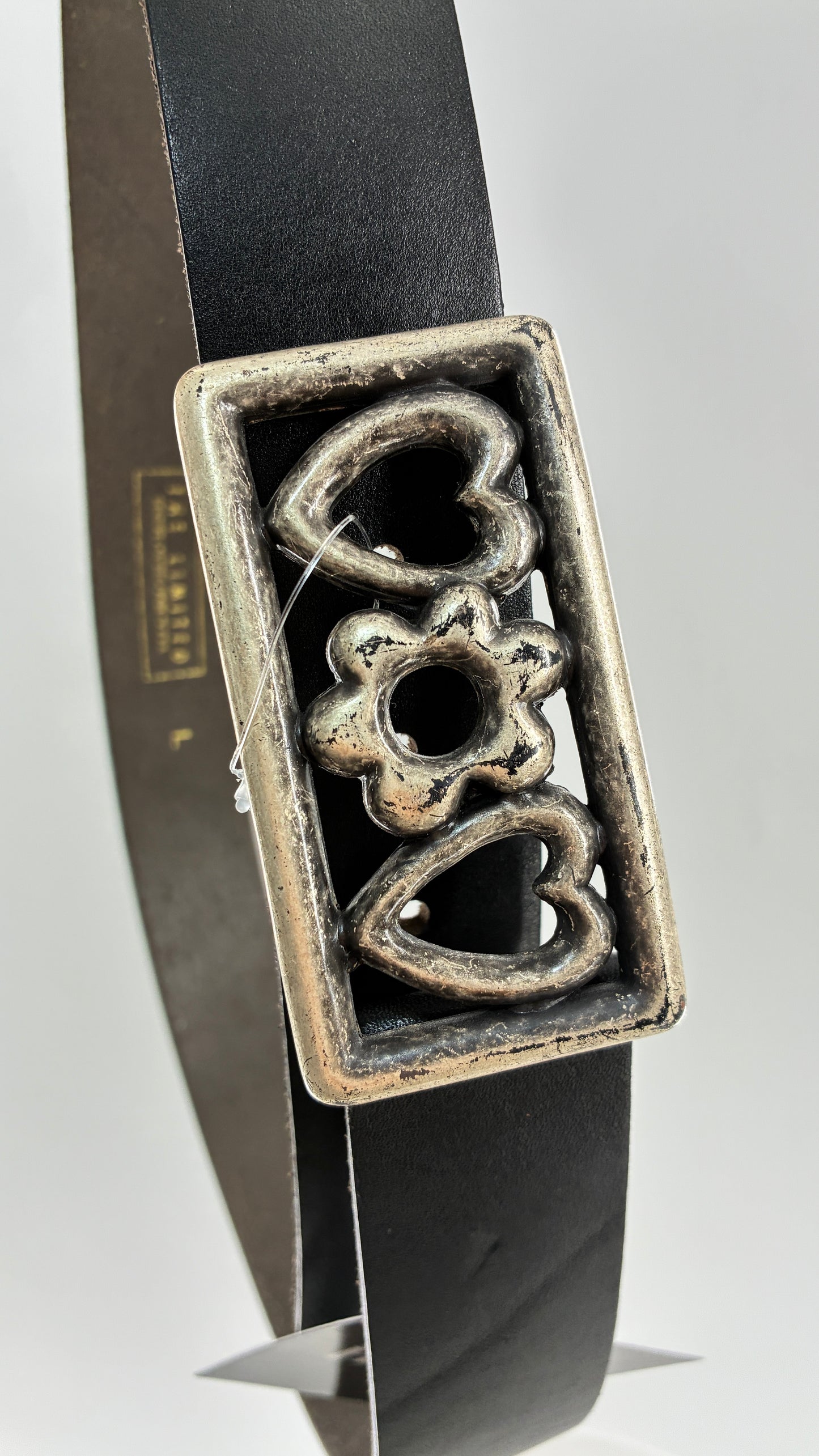 Vintage THE LIMITED Black Leather Belt with Heavy Metal Buckle (Large)