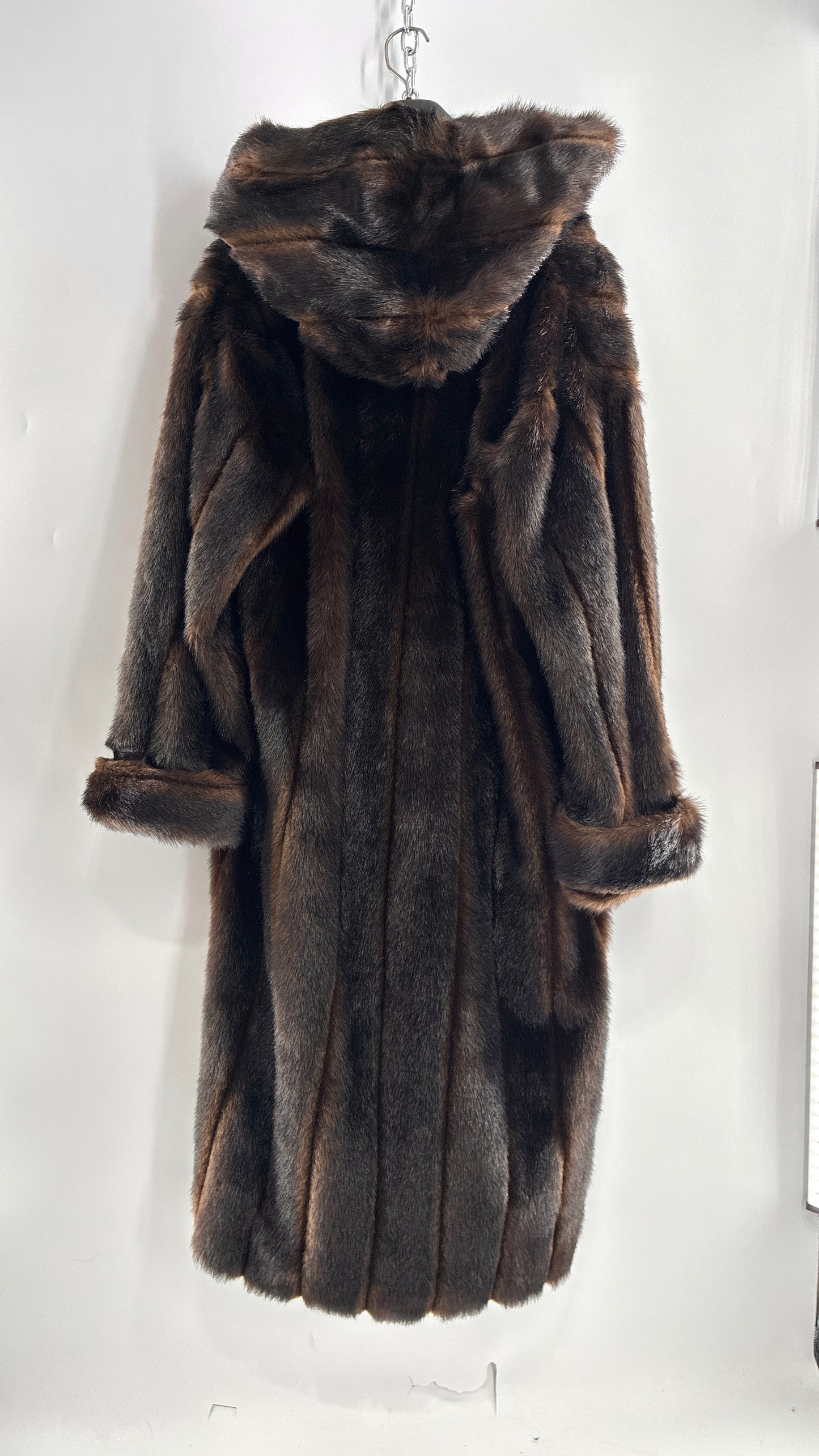 Vintage TALLY HO Hooded and Paneled, Vegan Fur Full Length Coat (Medium)