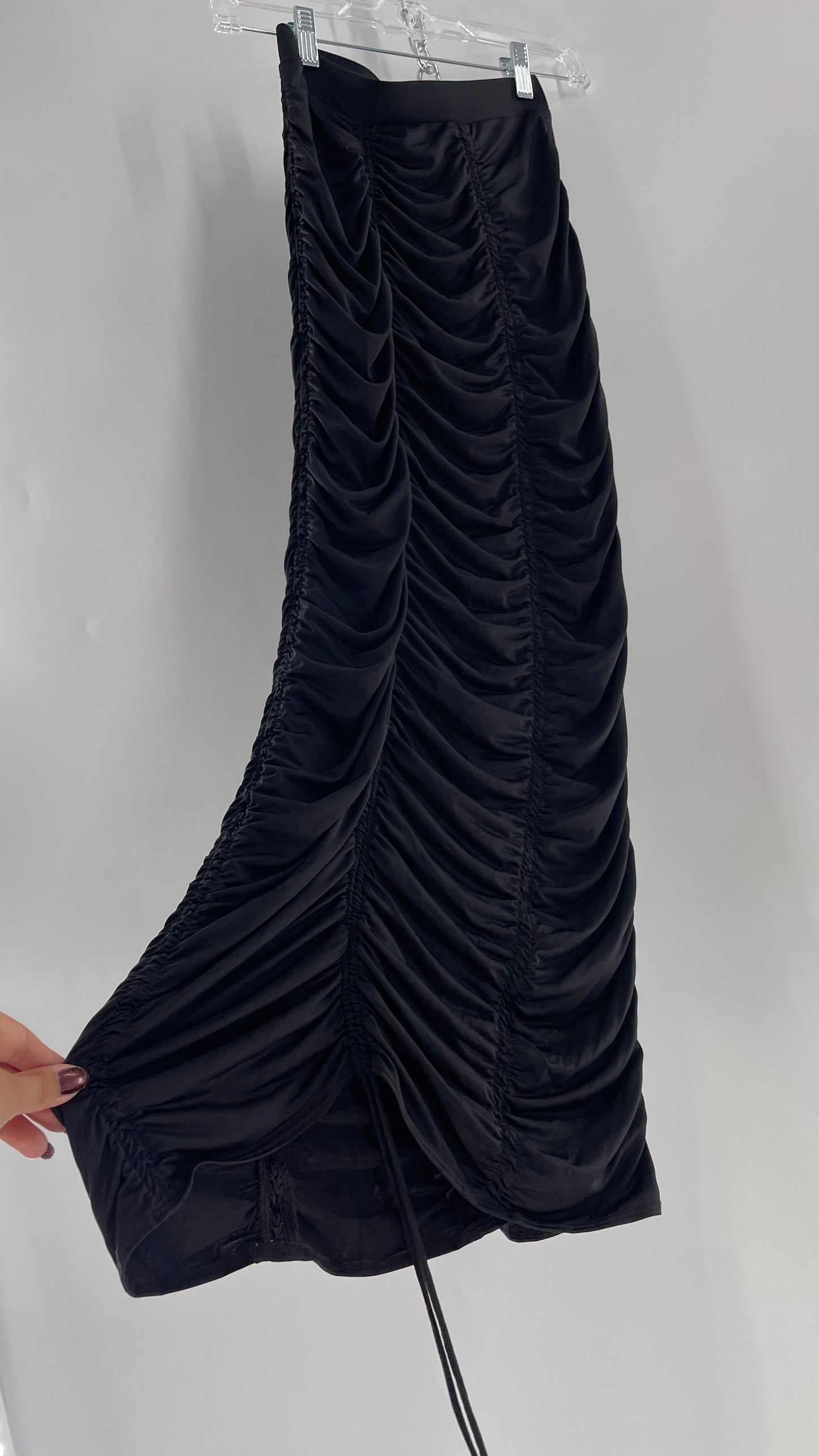 Urban Outfitters Black Ruched Full Length Lycra Skirt (XS)