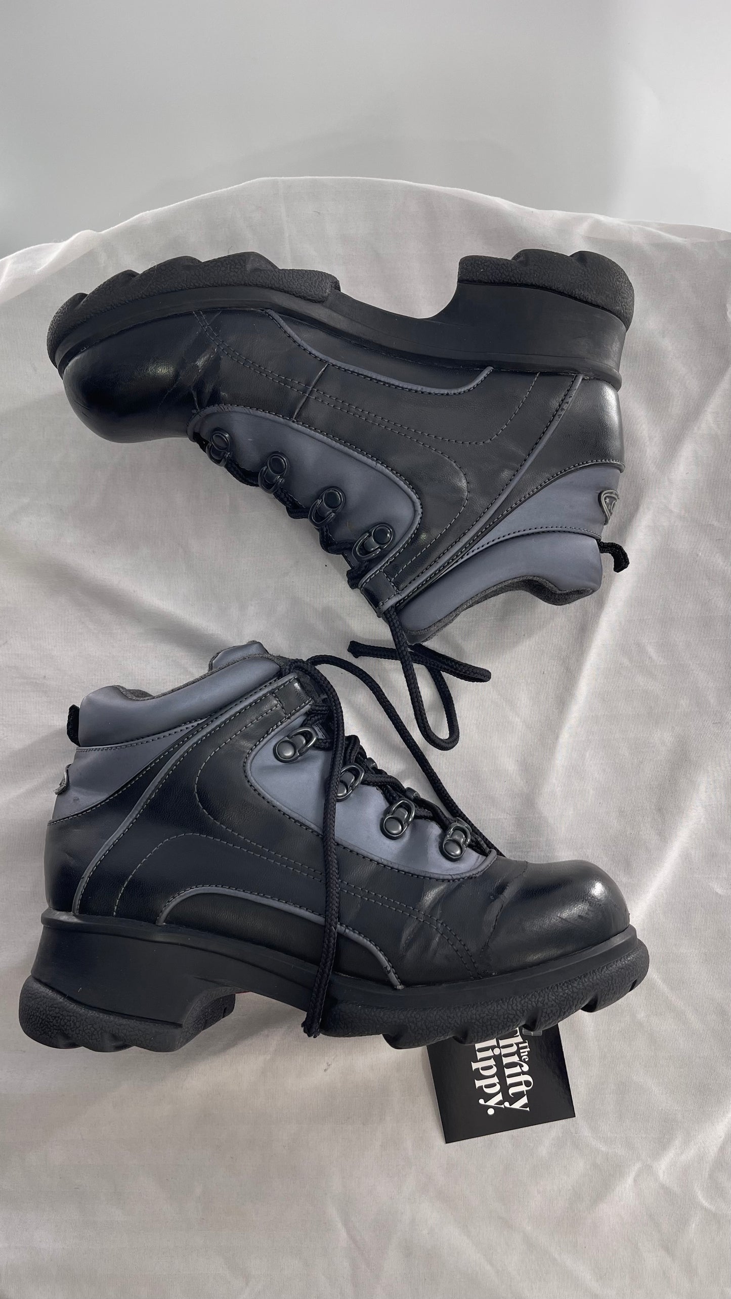 1990s Vintage SPORTO Metallic Blue and Black Round Toe Platform Sneaker Boot (9)