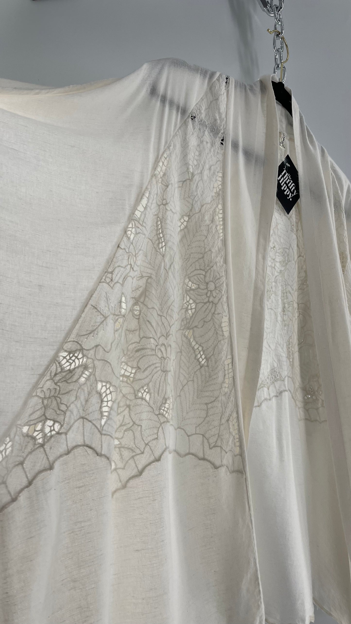 Intimately Free People Linen/Cotton White Cape with Embroidery Design (Medium)