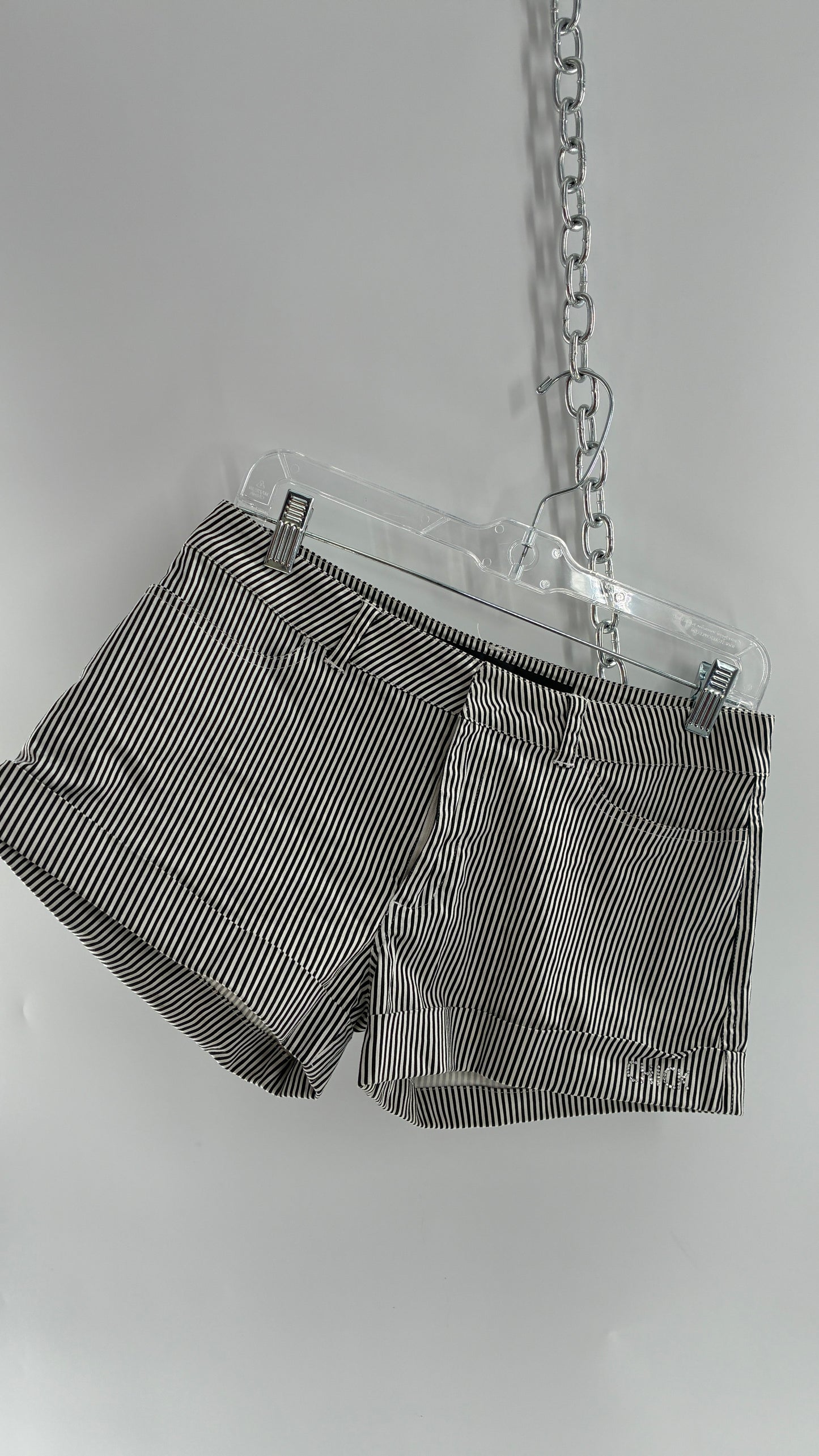 Vintage NICKY HILTON Black and White Striped Low Rise Shorts with Rhinestone “CHICK” Embellishment (5)
