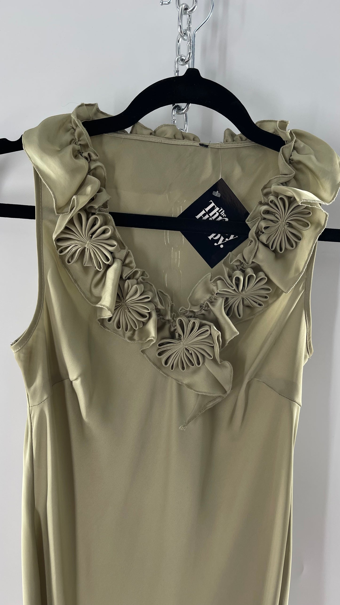 Sage Green Silky Sleeveless Tunic with Rosettes (Medium)