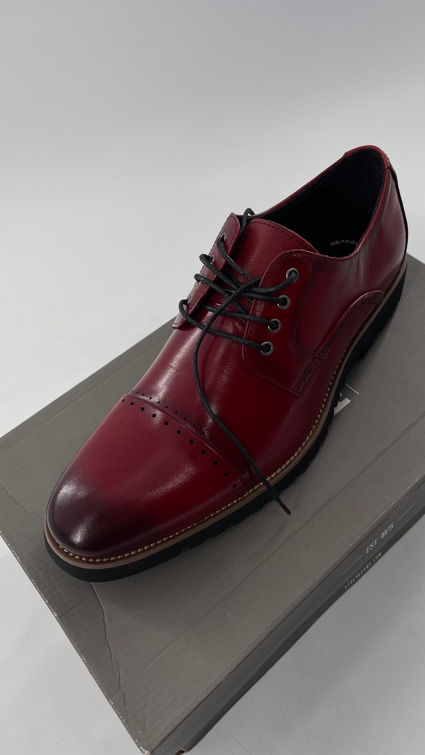 Stacy Adam’s Cherry Red Leather Oxfords with Cap Toe Detail (10)