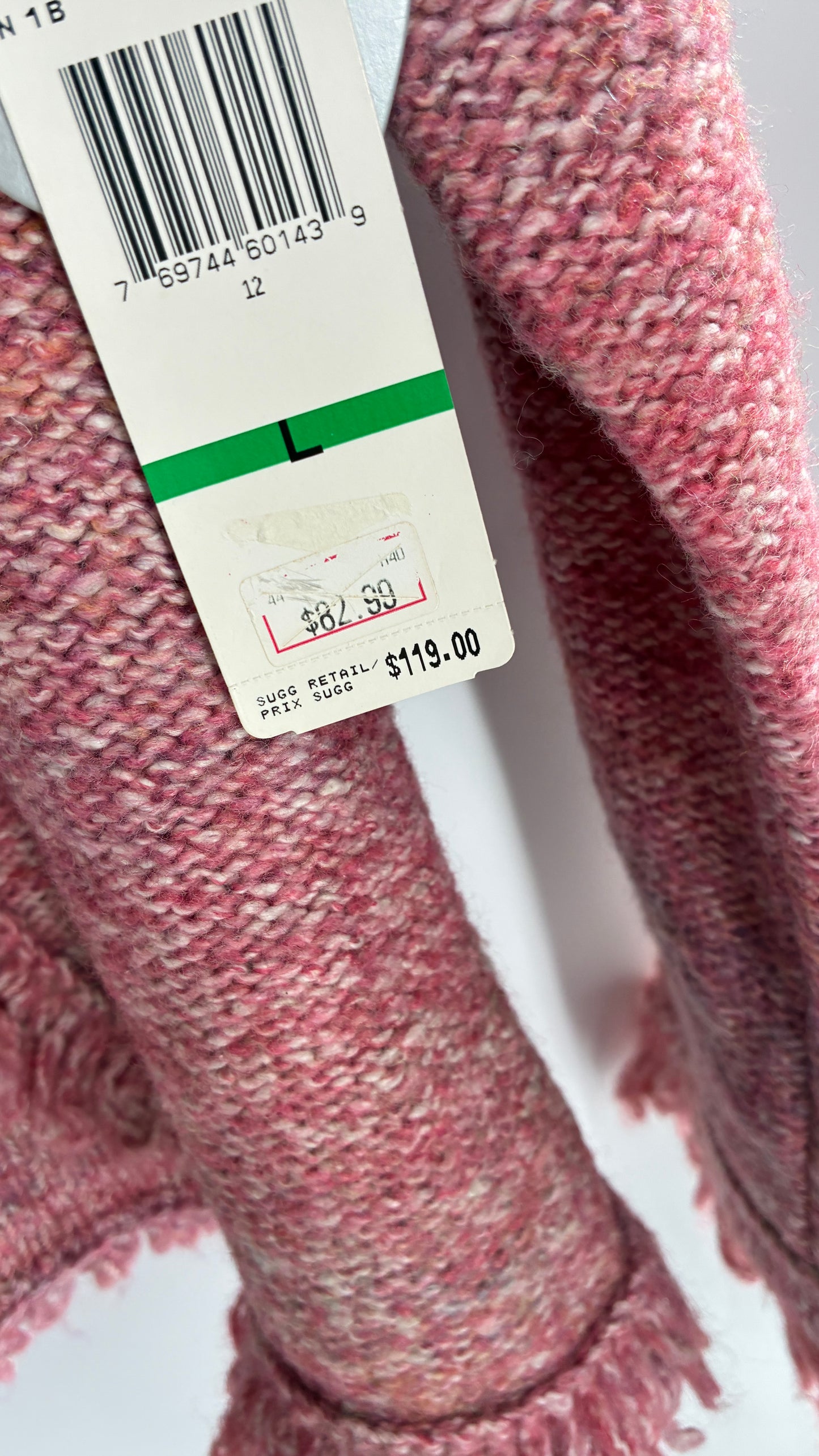Nine West Pink Knit Cardigan Jacket with Exaggerated Fringe Collar and Cuffs (Large)