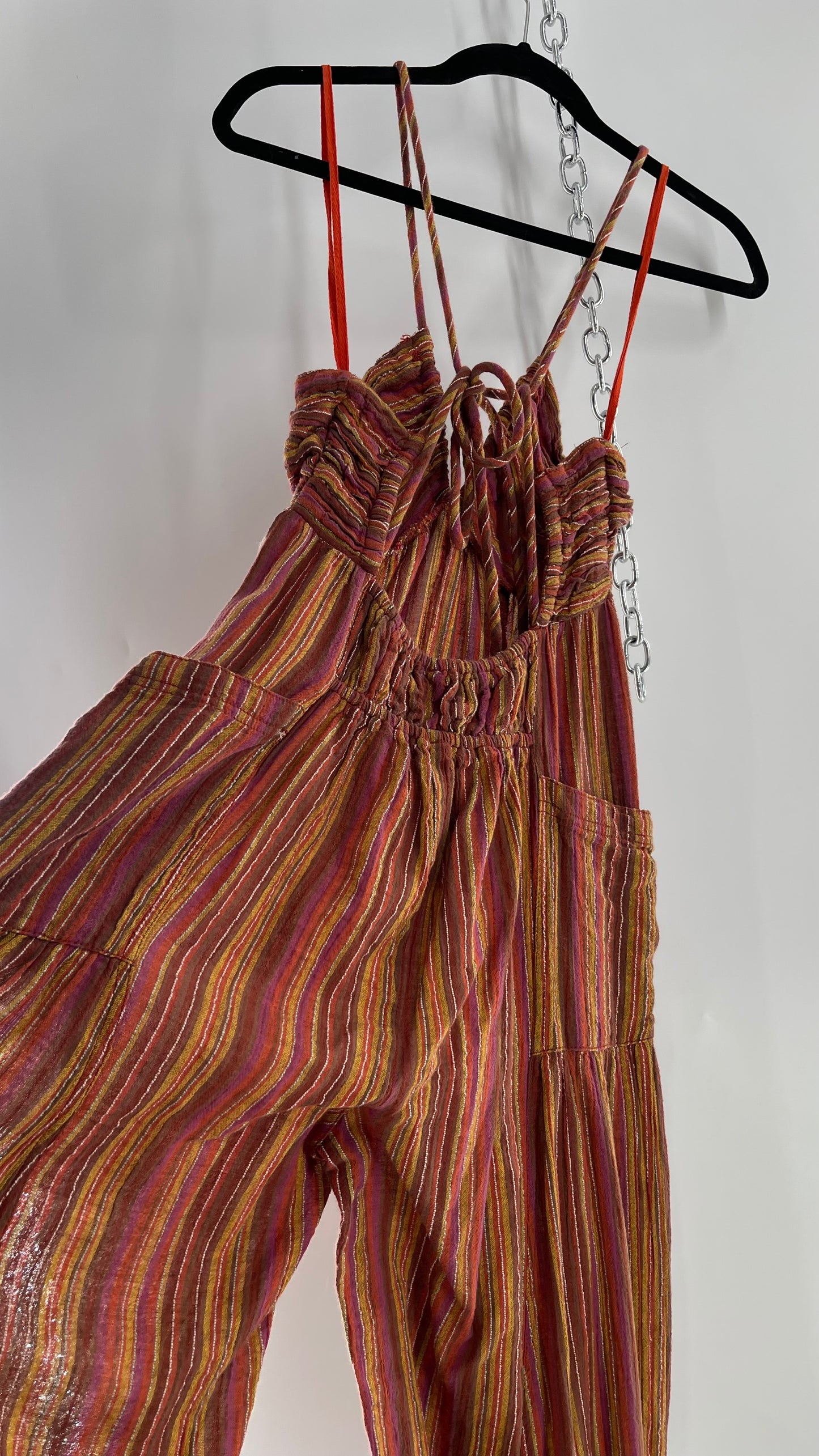 Free People Sundaze Striped Cotton Jumpsuit (XS)