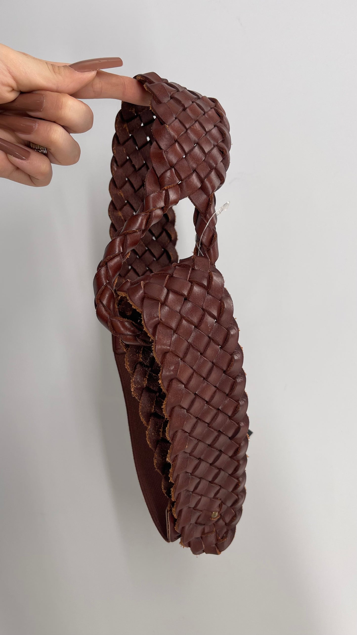 Brown Genuine Leather Woven Braided Wide Belt (Small)