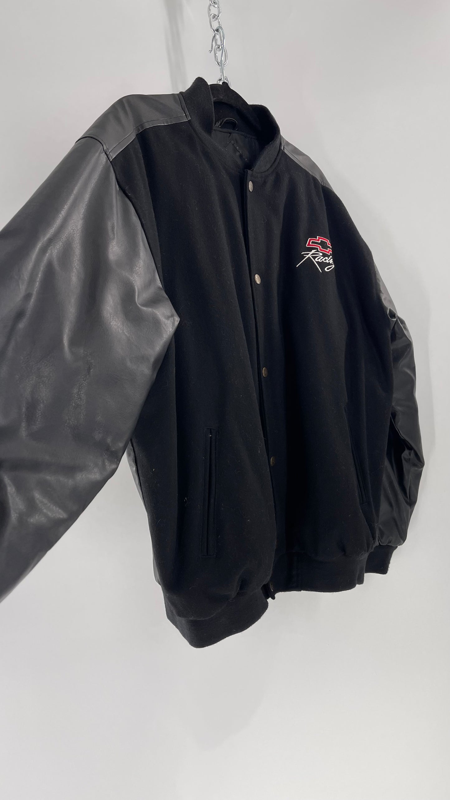 Vintage Chevy Racing Varsity Bomber Jacket with Red Logo Embroidery (Large)