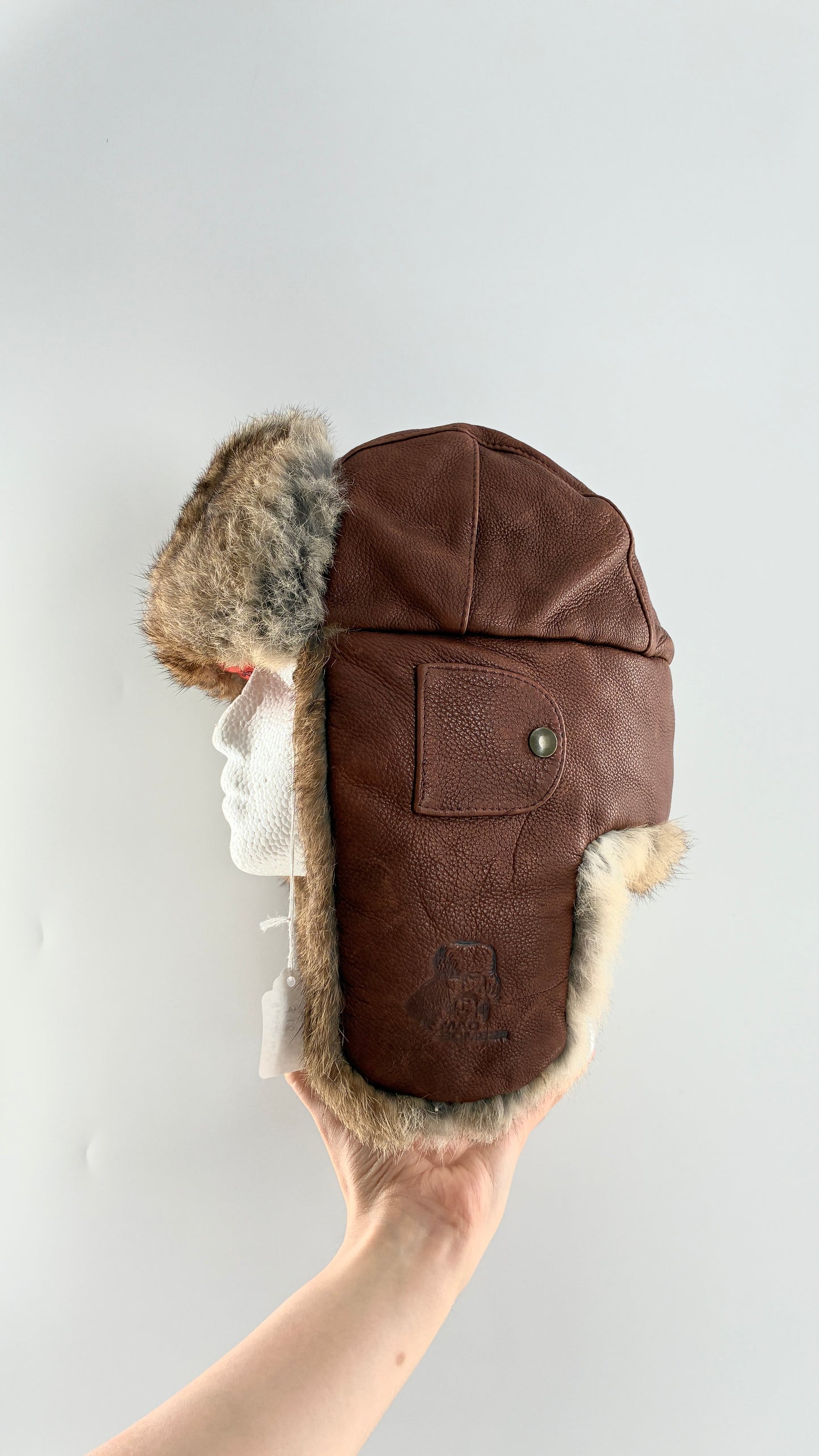 Vintage MAD BOMBER Leather and Rabbit Fur Bomber Style Trapper Hat
