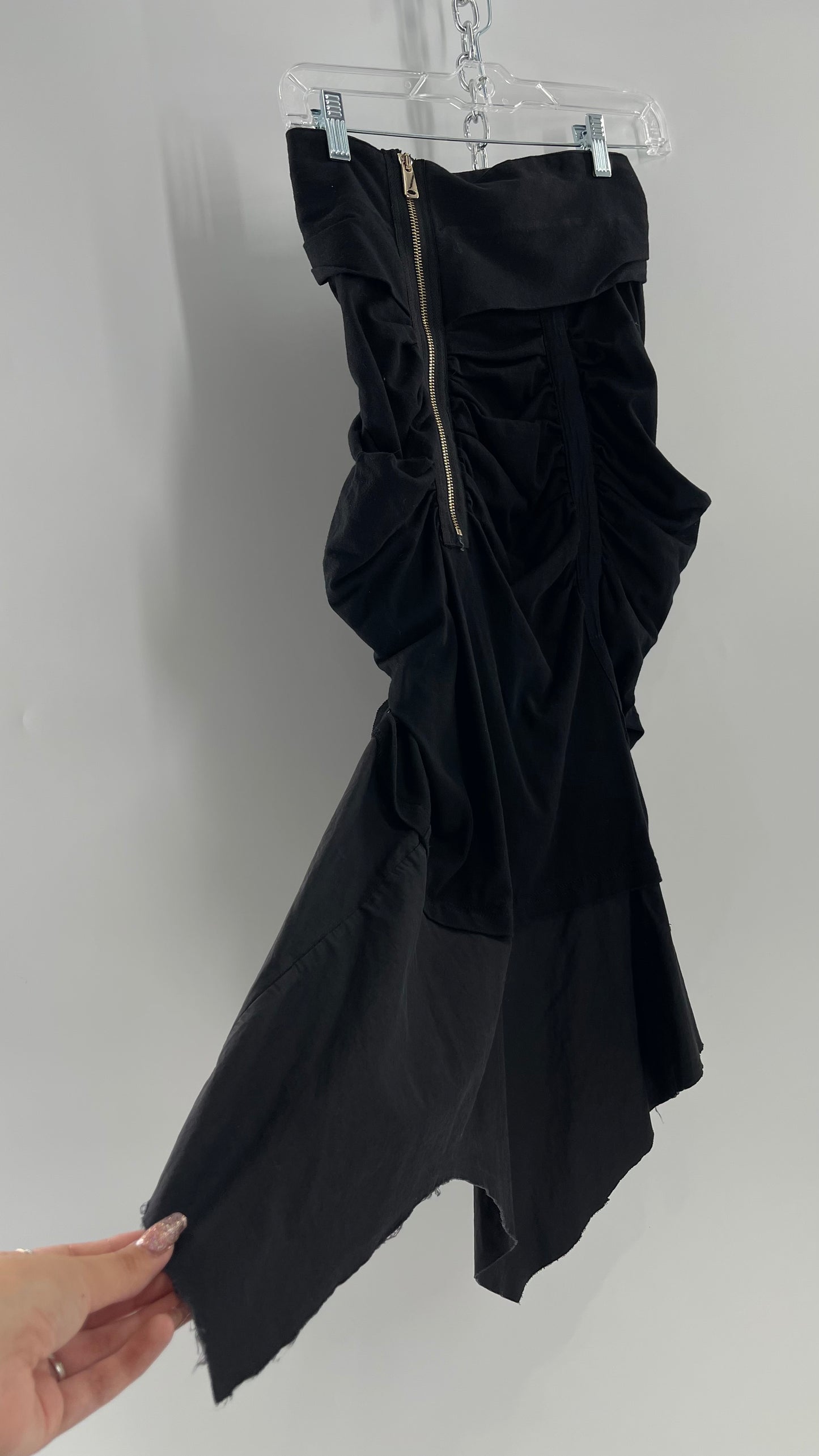 AGANOVICH Black TS50 Jersey Ruched Asymmetric Cargo Skirt with Gold Zipper (0)