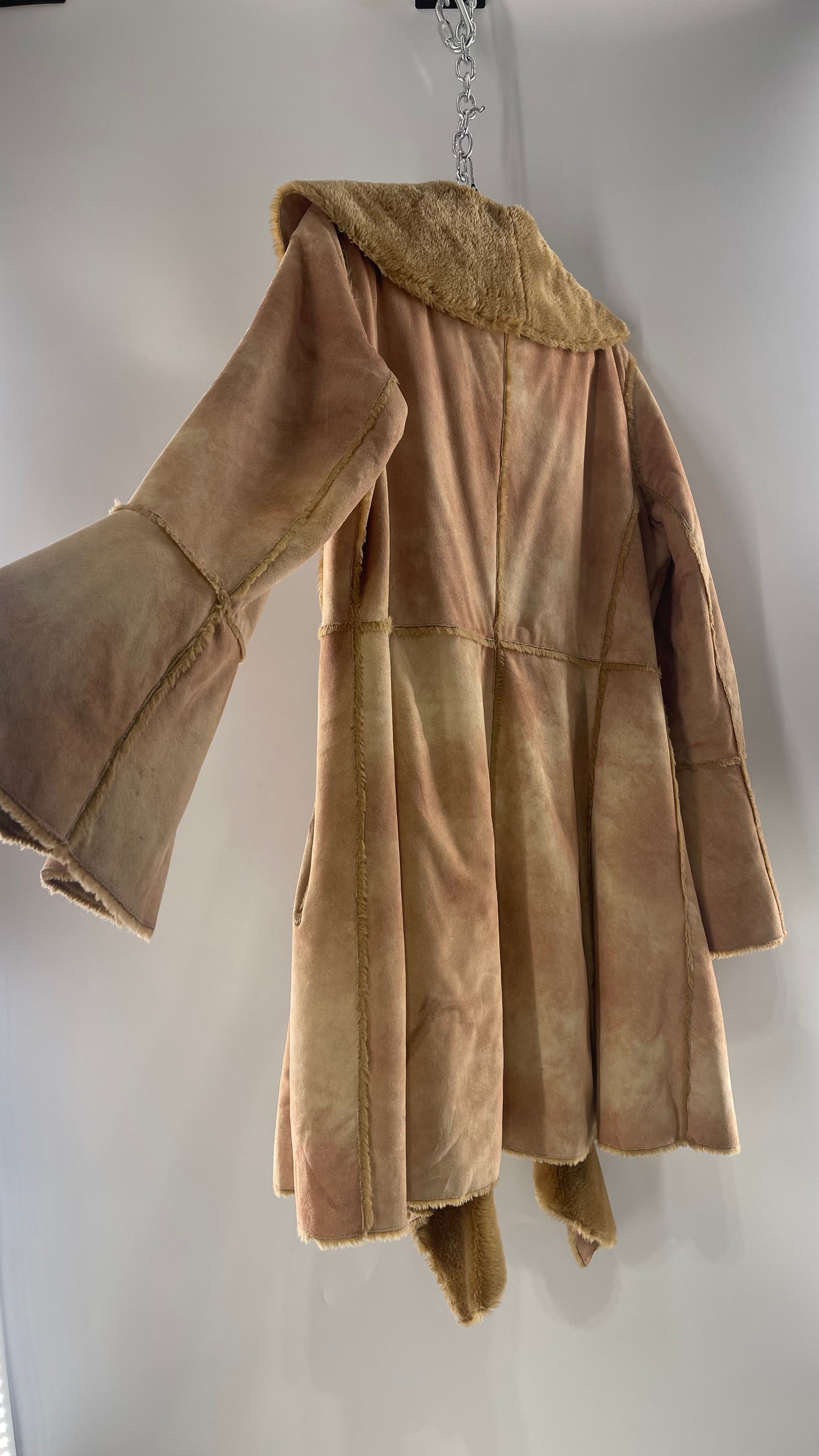 Newport News Tan Faux Suede Coat with Bell Sleeves and Ruffled, Draping Closure (C) (10)