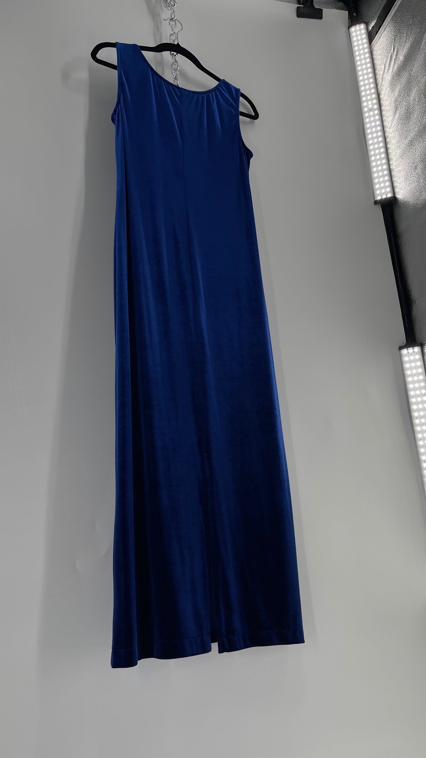 Vintage Carol Anderson Royal Blue Velvet Square Neckline Floor Length Dress (Medium)