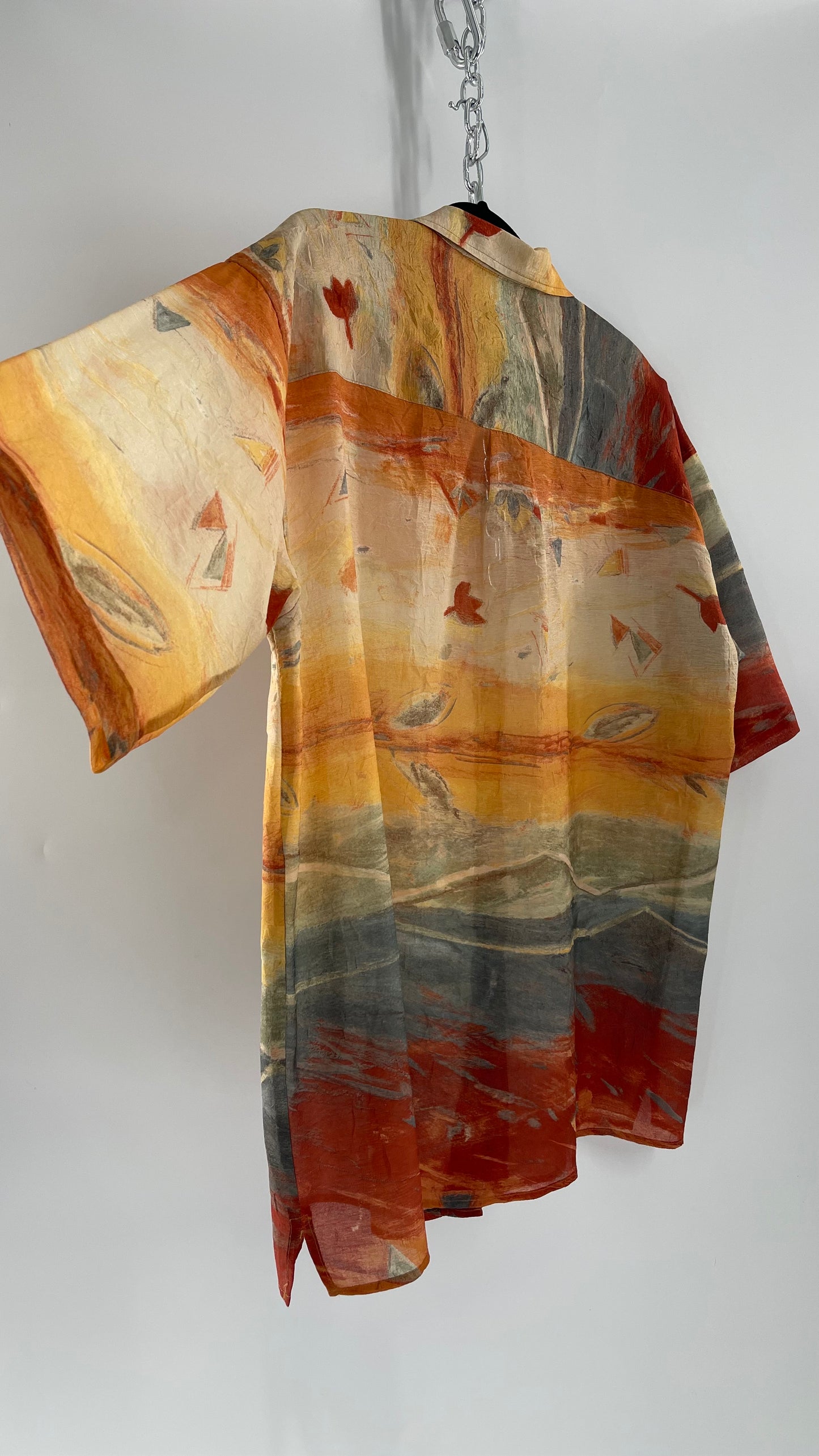 Vintage Pardazzio Uomo Sheer Crimped Abstract Fall Short Sleeve Button Up (Medium)