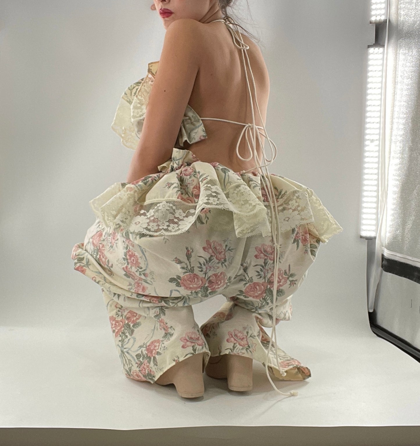 Vintage Set Covered in Delicate Dainty Florals, Bows and Lace (One Size, Adjustable)