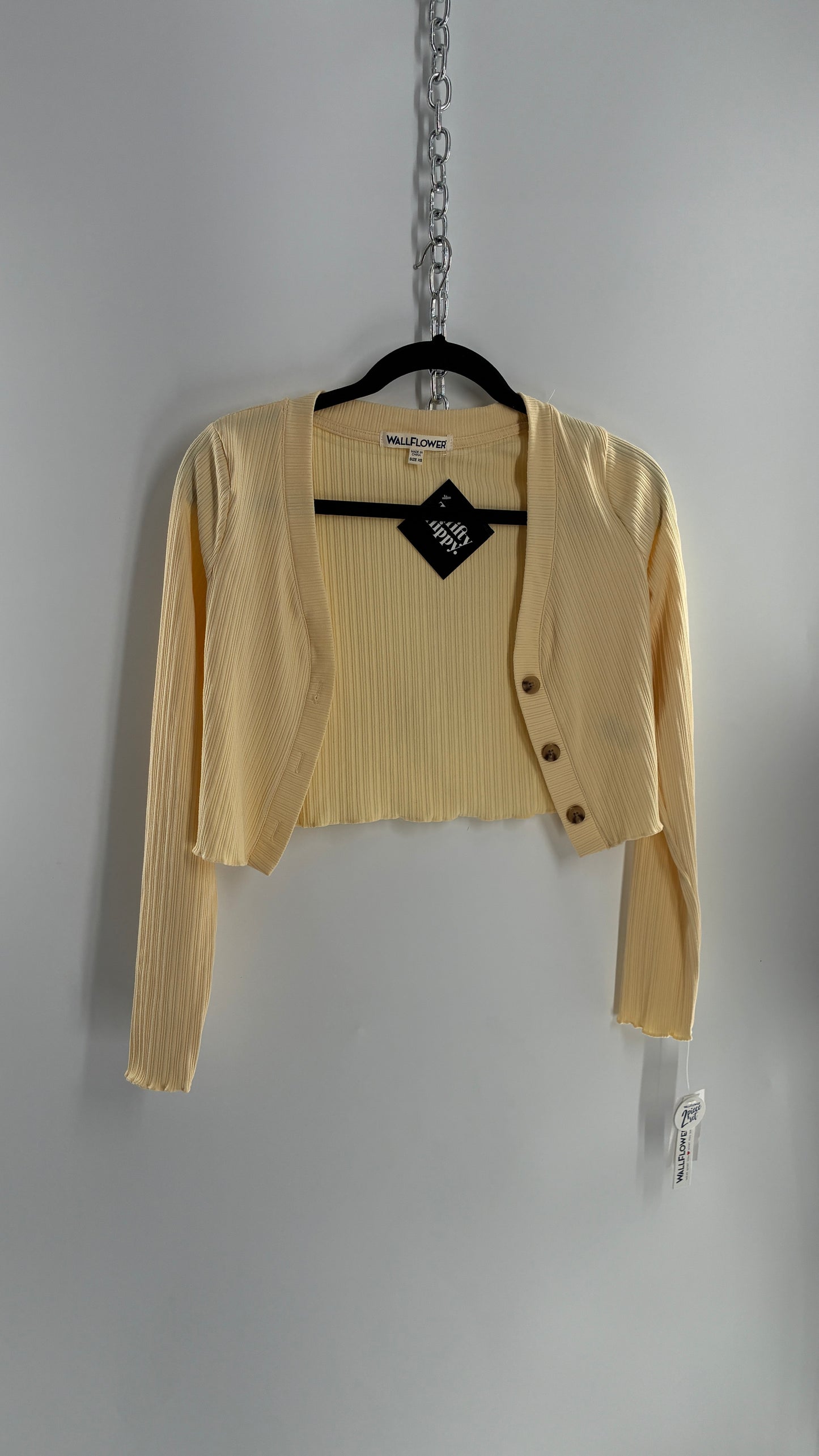 WALLFLOWER Baby Yellow Ribbed Cardigan with Tags Attached (XS)