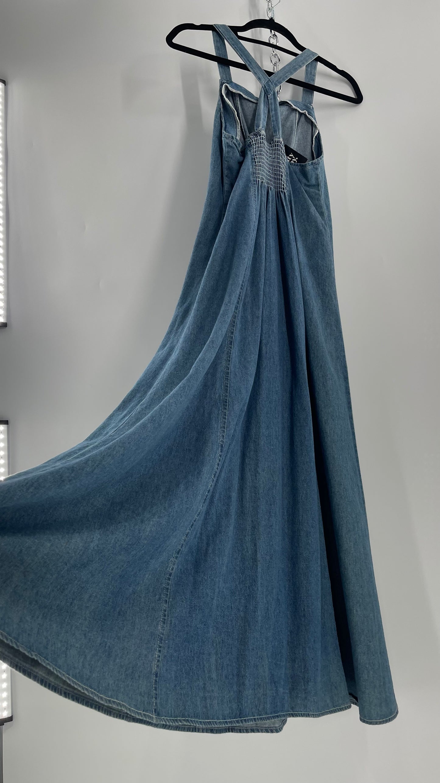 Vintage CDC Denim Triple Tie Bust Maxi Dress (6)