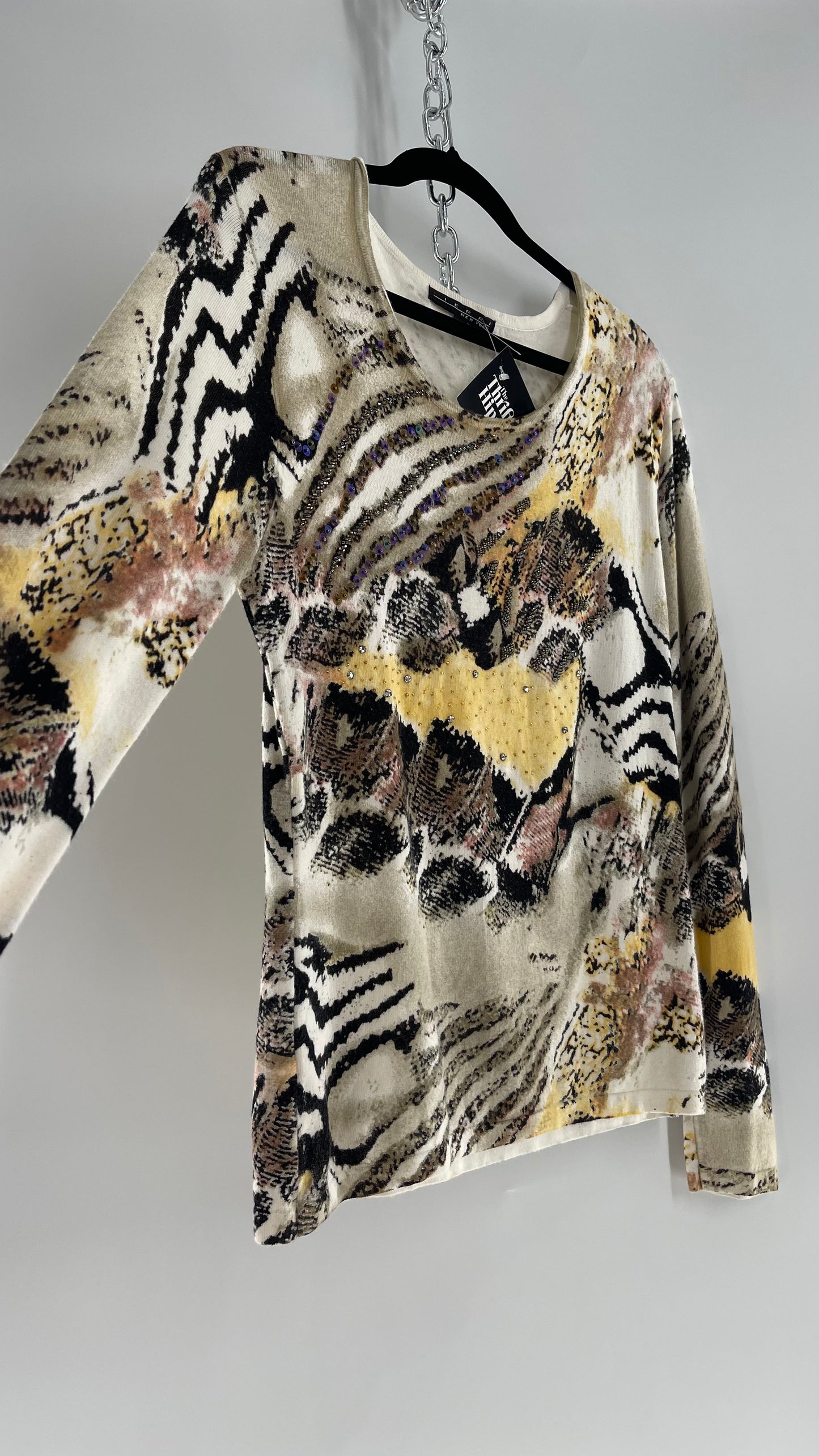 Vintage PIERRI Animal Print Graphic Knit with Iridescent Sequins (Small)