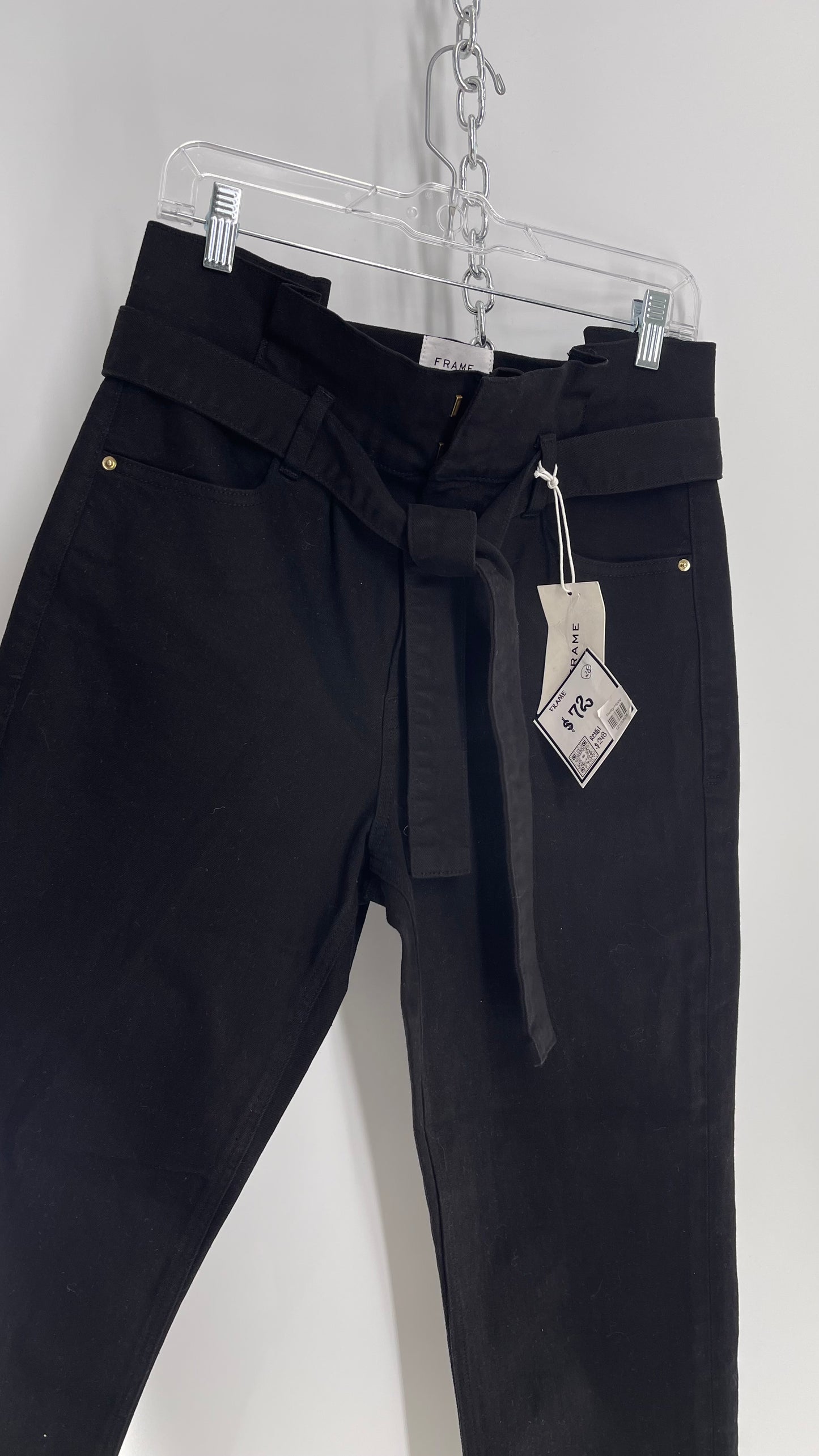 FRAME Black Denim Tie Waist Straight Legs with Tags Attached (28)