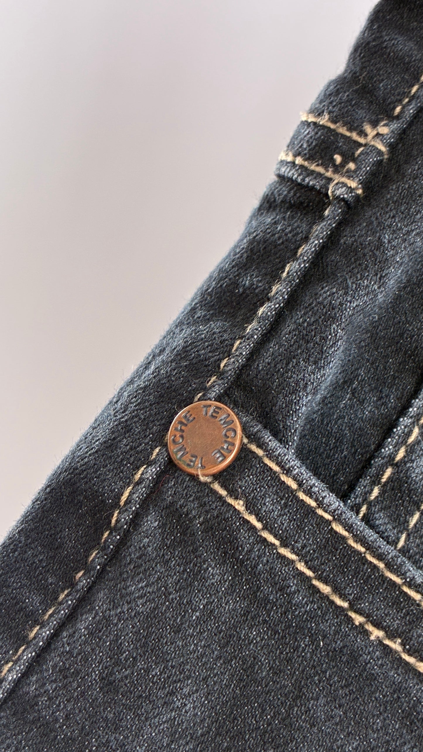 Vintage TEMCHE JEANS Dark Wash Jeans with Painted, Beaded Florals