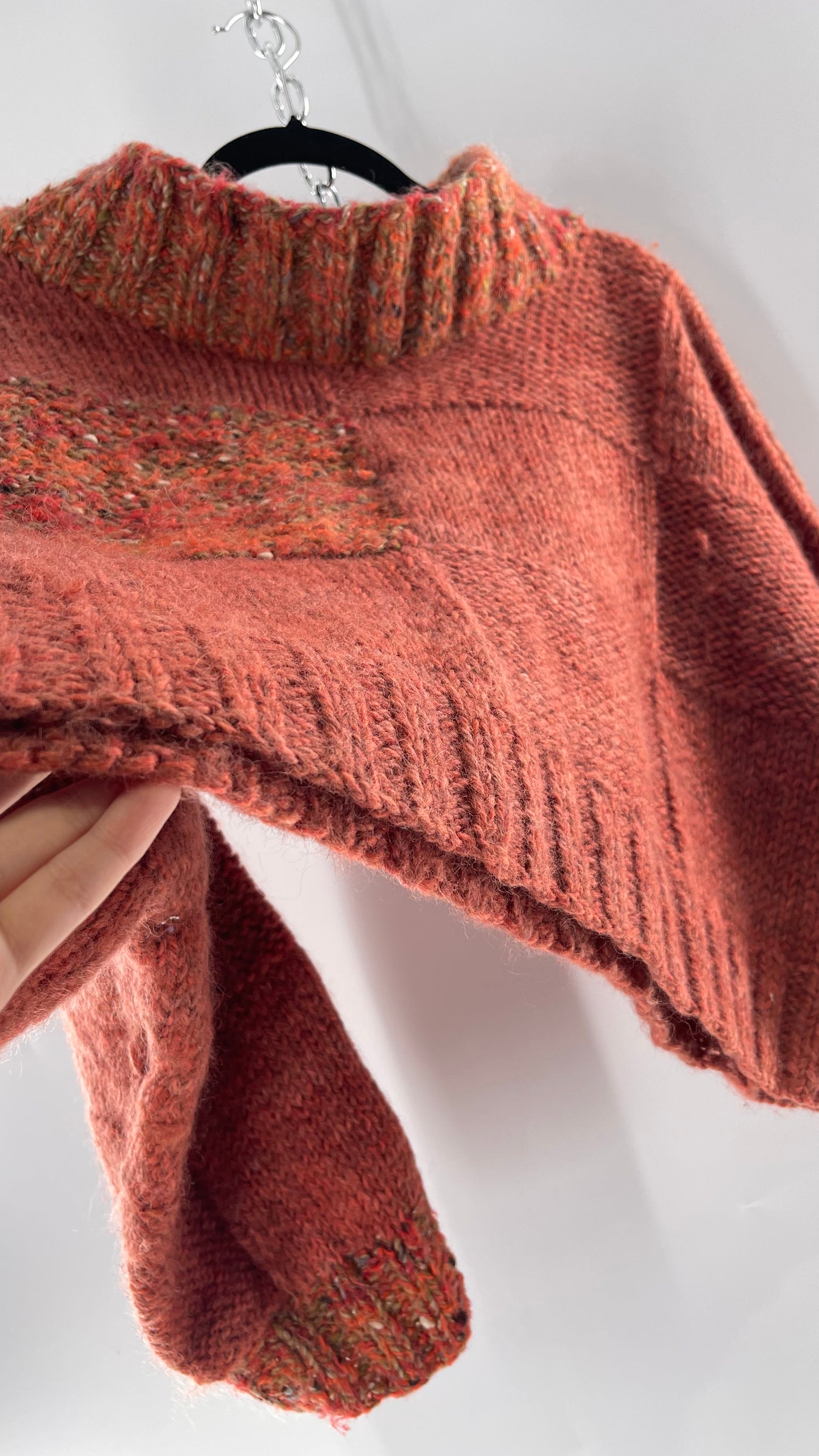 Vintage 80s Burnt Orange Cropped Thick Knit Heavy Slouchy Wool Sweater (Large)