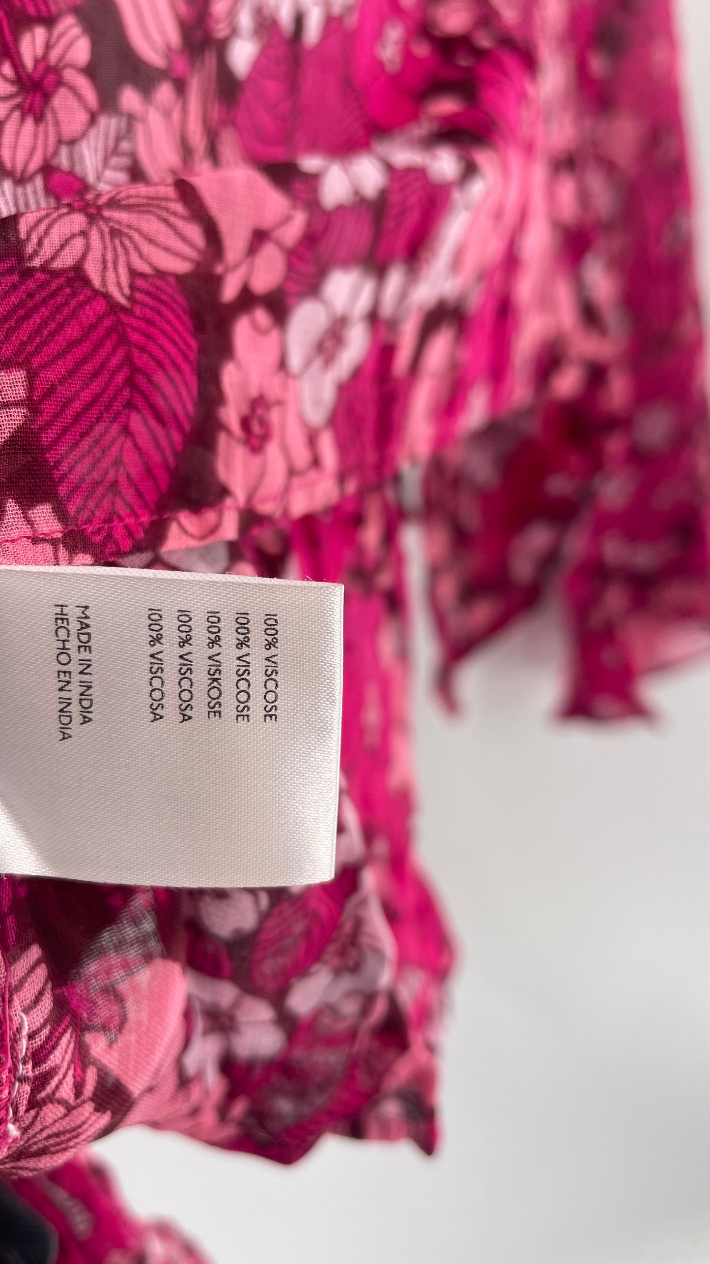 Urban Outfitters Fuchsia 100% Viscose Floral Tie Front, Ruffled Blouse