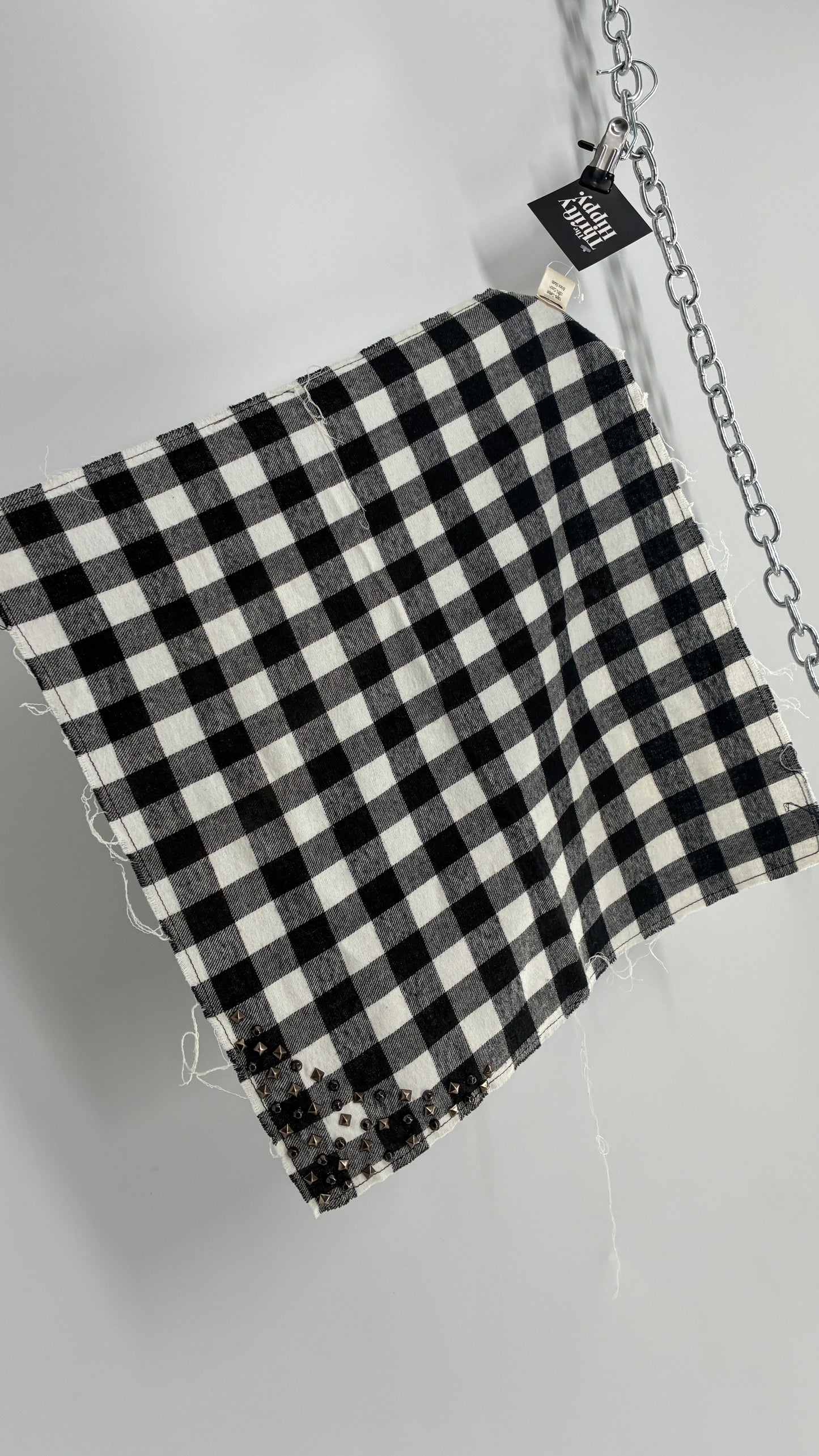 Free People Plaid, Studded, Black and White Bandana Head Scarf