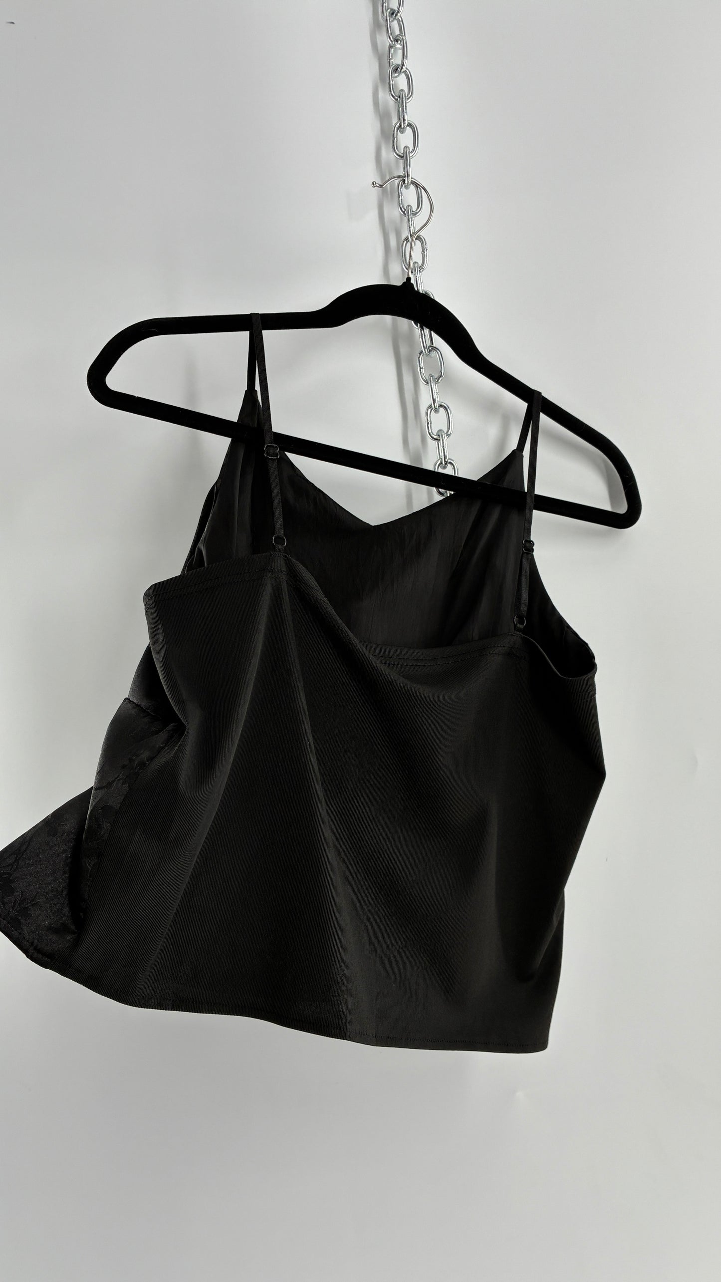 Vintage Black Silky Floral Camisole with Built in Padding (Large)