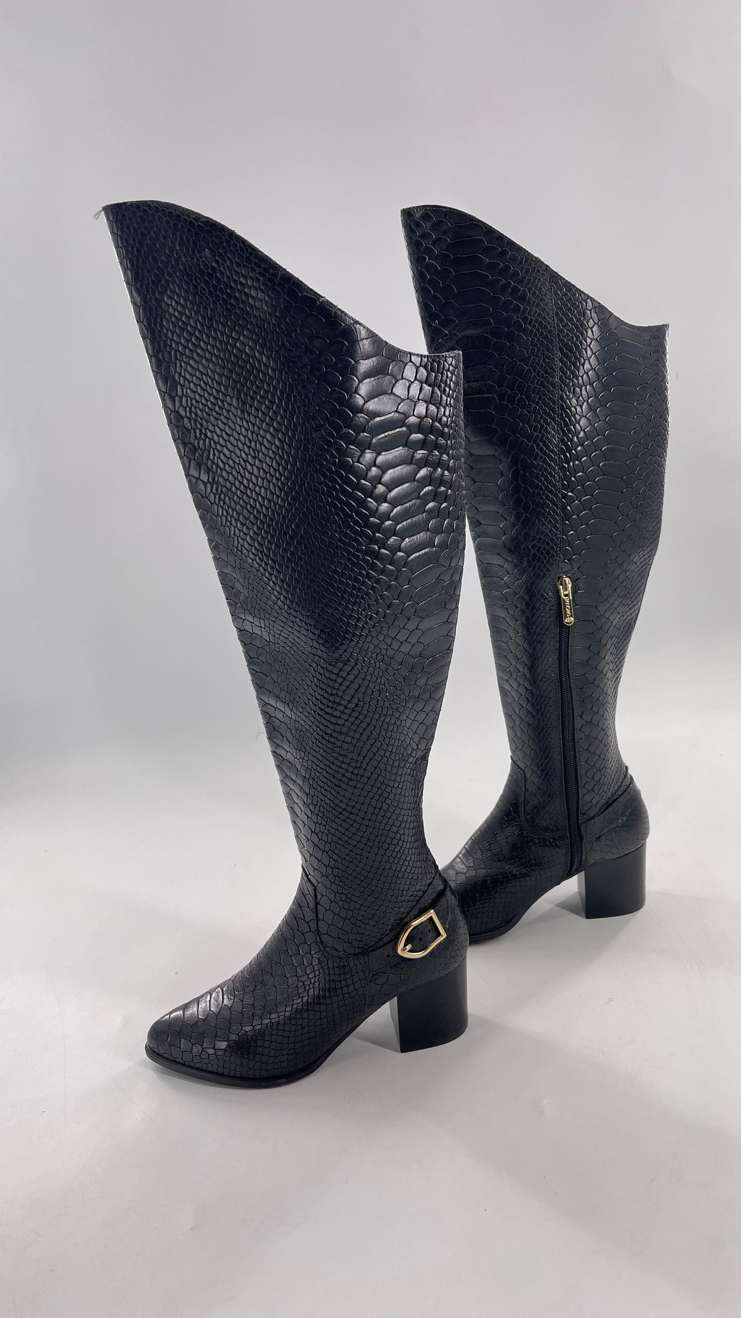 ORCADE Genuine Brazilian Leather Crocodile Embossed/Textured Knee High Boots (5)